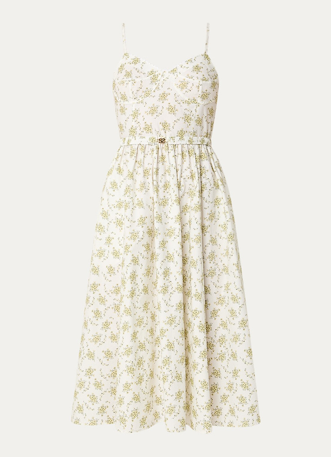 Sandro Midi jurk met bloemenprint en ceintuur - voorkant 2 gebroken wit