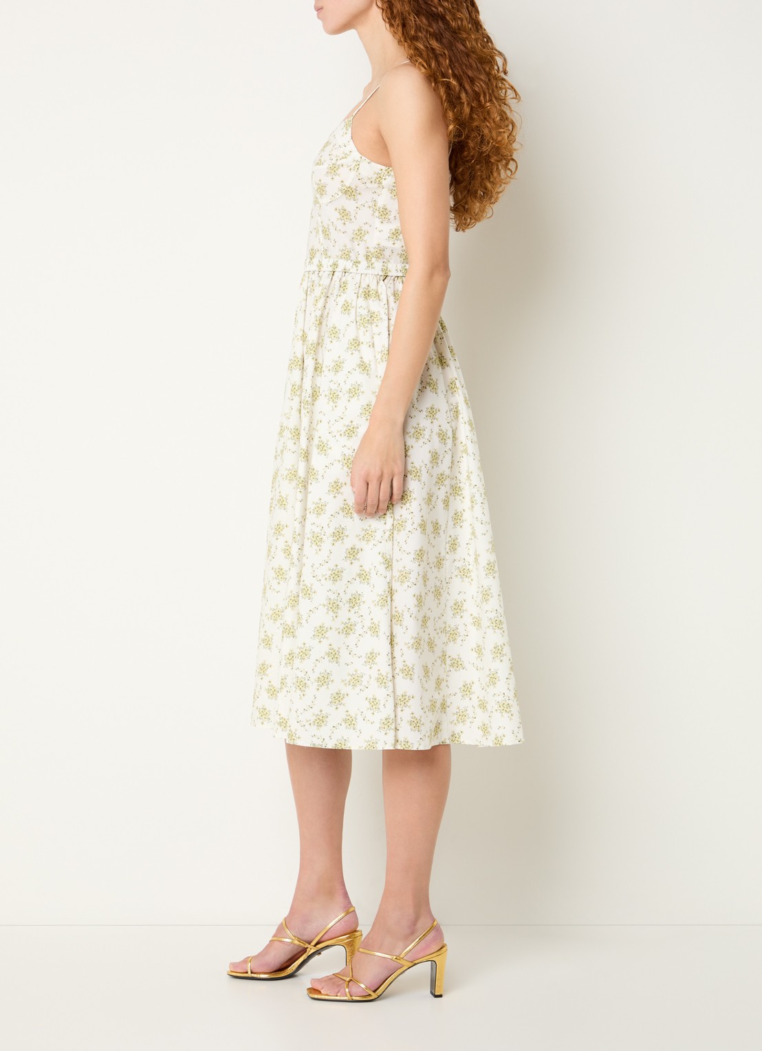 Sandro Midi jurk met bloemenprint en ceintuur - voorkant 3 gebroken wit