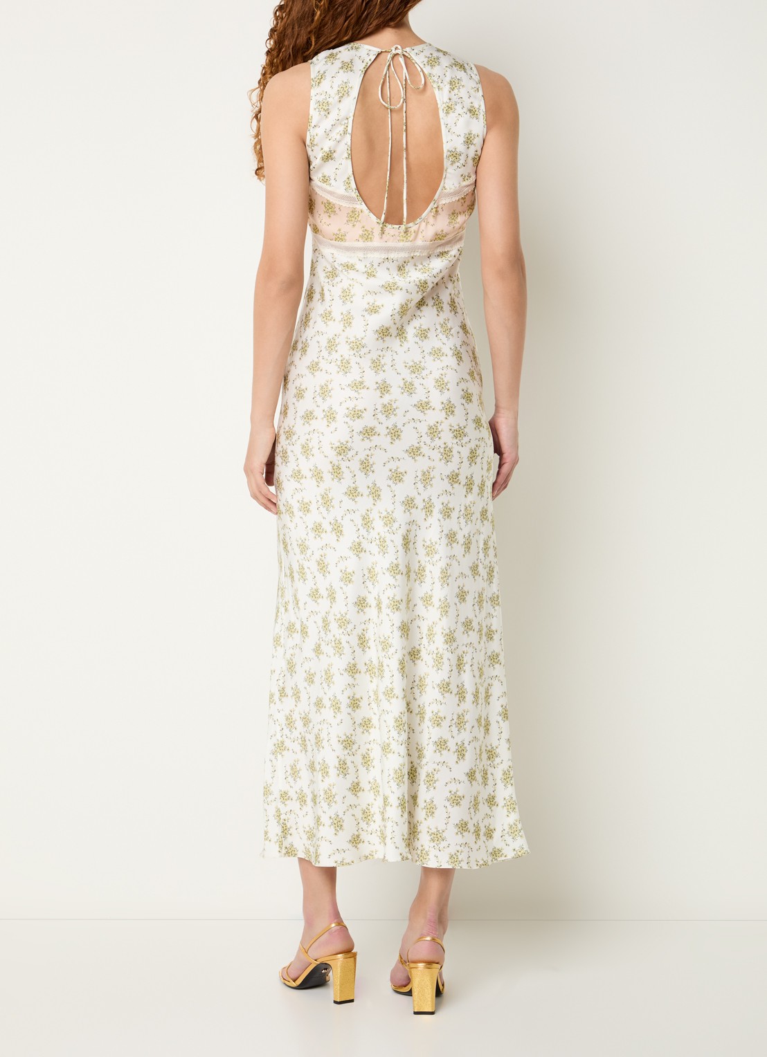 Sandro Midi jurk met bloemenprint en details van kant - achterkant 4 gebroken wit