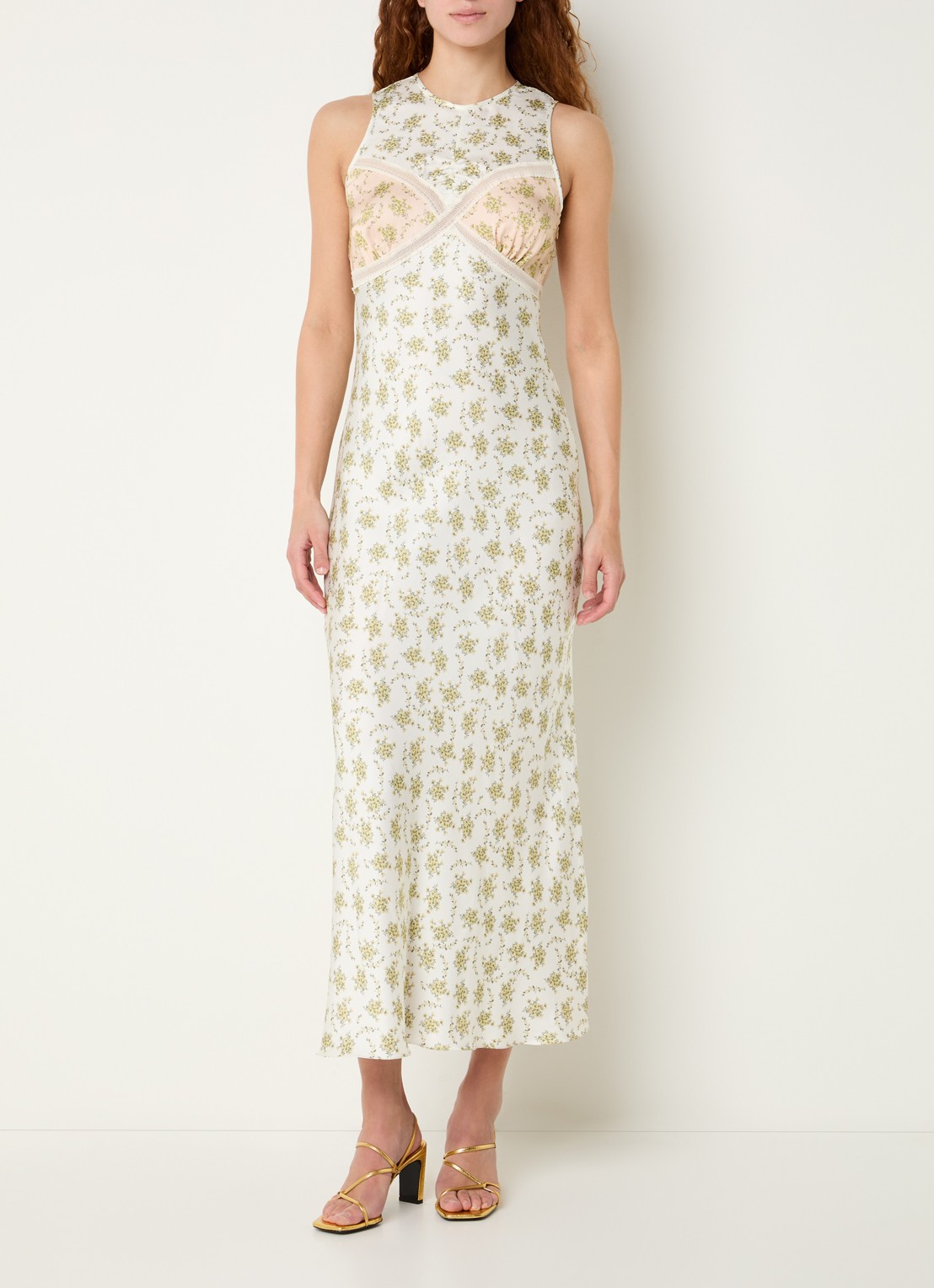 Sandro Midi jurk met bloemenprint en details van kant - detail 3 gebroken wit