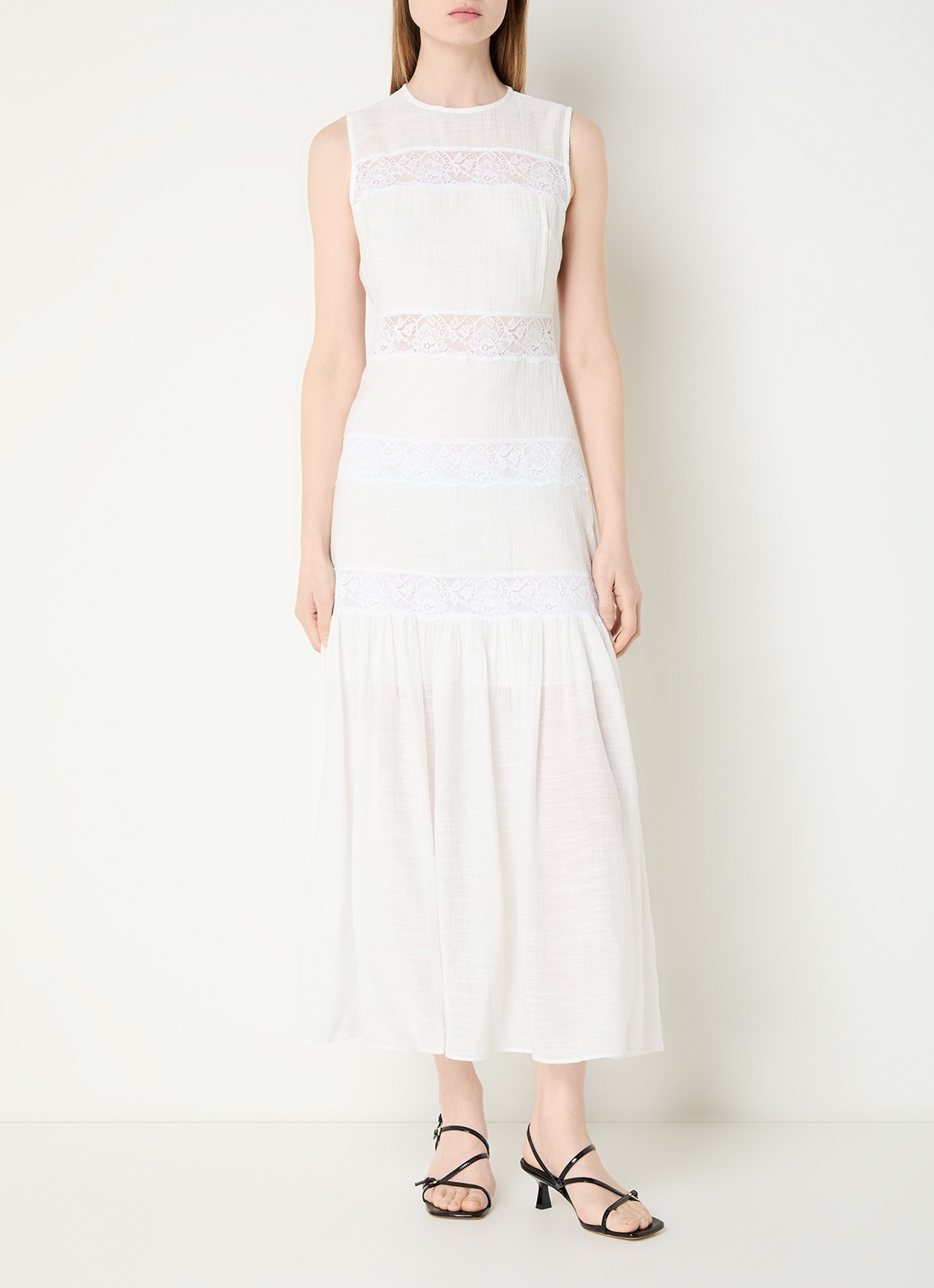 Sandro Midi jurk met details van kant - detail 3 gebroken wit