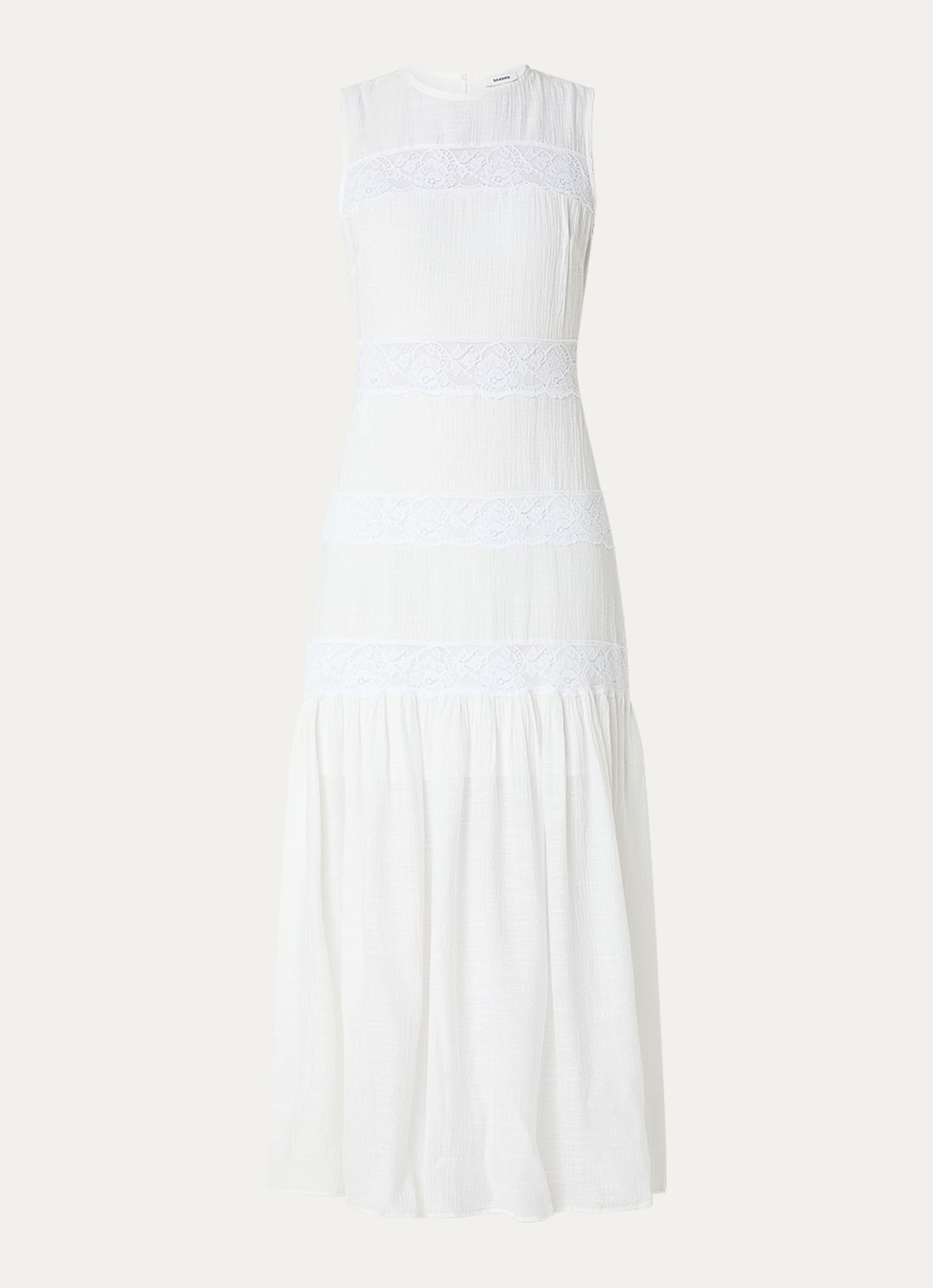 Sandro Midi jurk met details van kant - voorkant gebroken wit