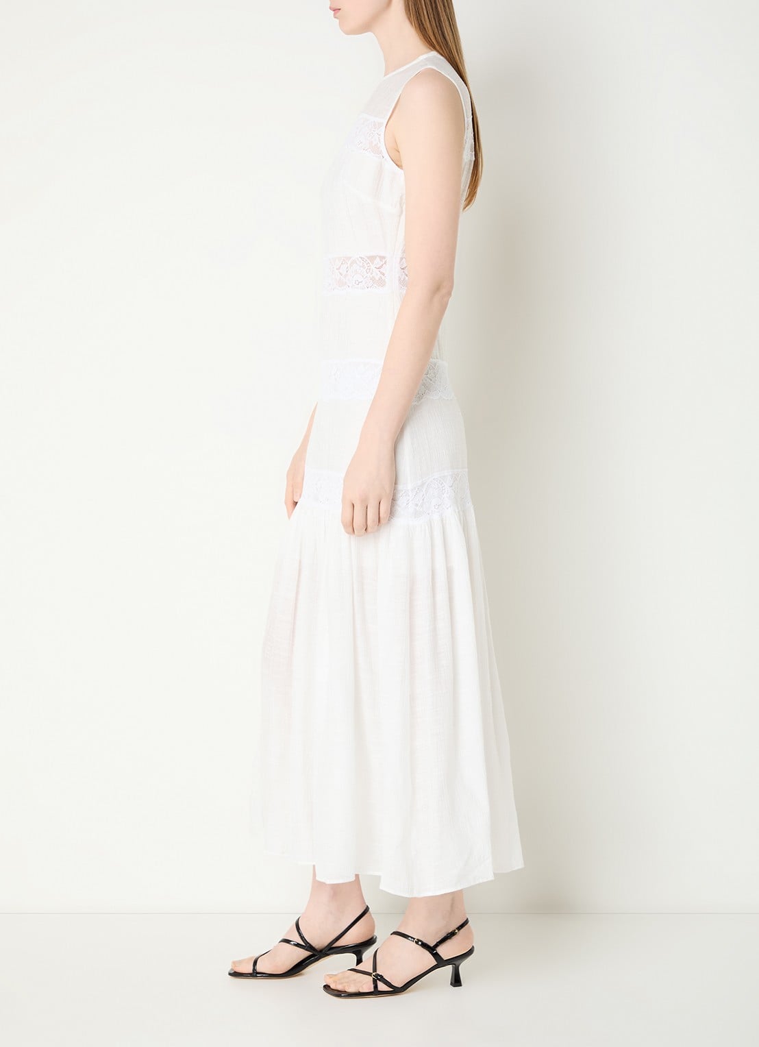 Sandro Midi jurk met details van kant - voorkant 2 gebroken wit