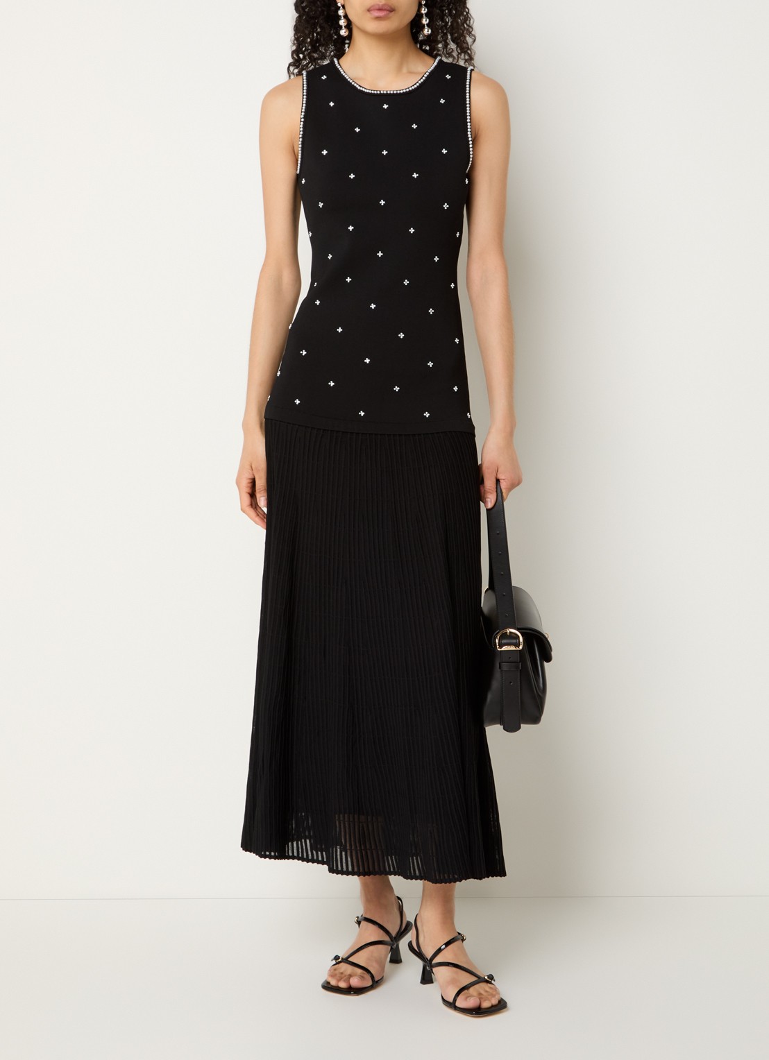 Sandro Midi jurk met imitatieparels - detail 4 zwart