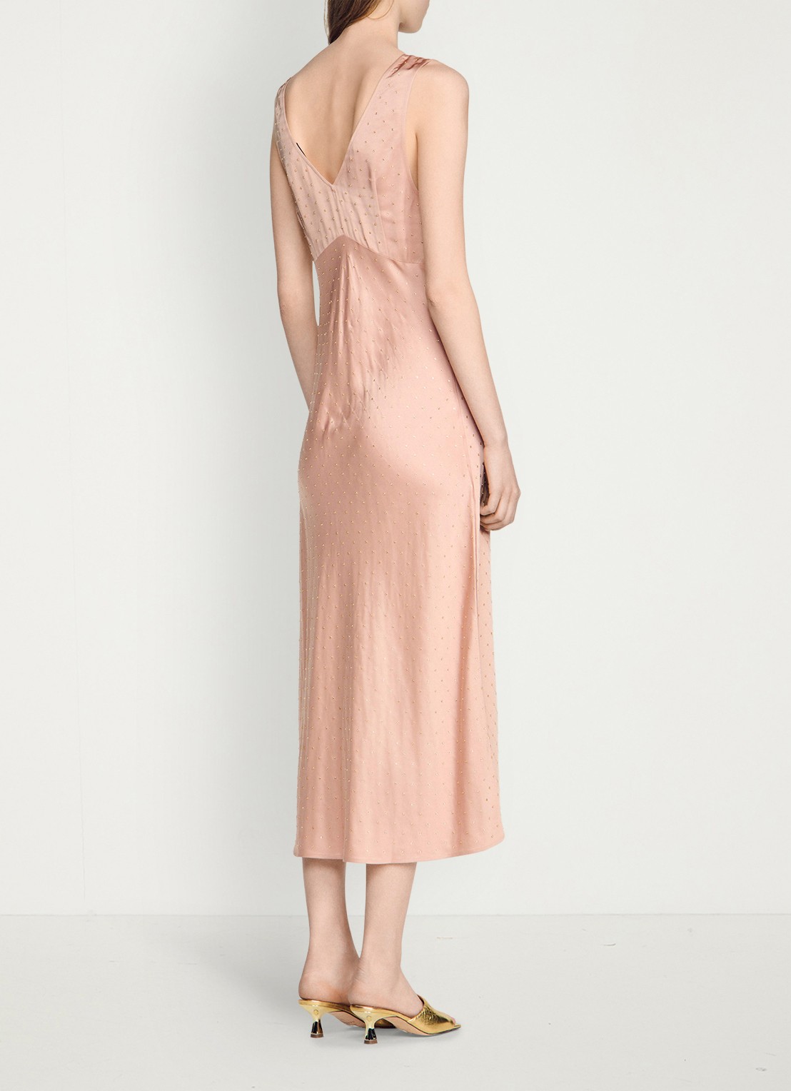 Sandro Midi jurk met pailletten en details van kant - achterkant 3 oudroze