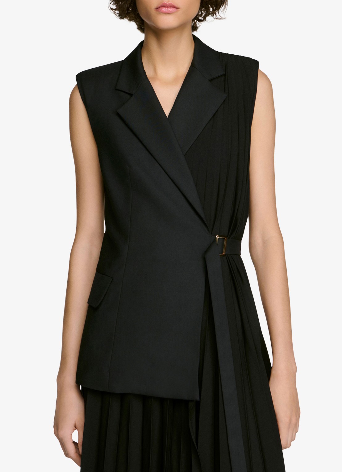 Sandro Midi jurk met plooien - detail zwart