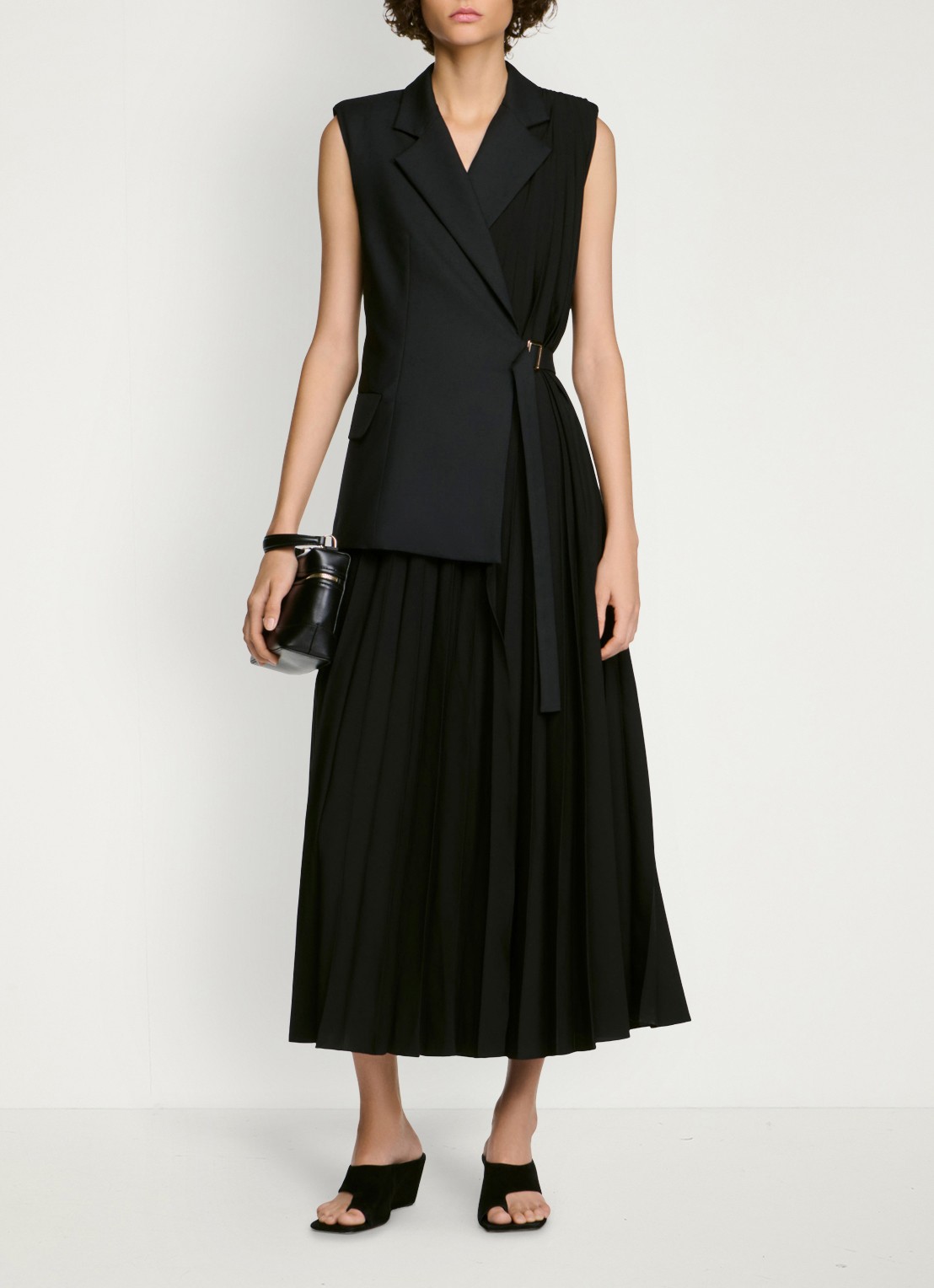 Sandro Midi jurk met plooien - detail 3 zwart