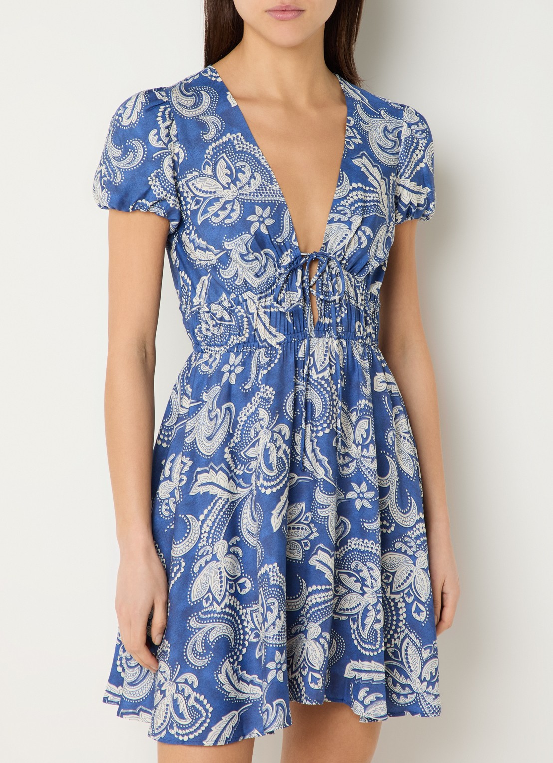 Sandro Midi jurk met print en ceintuur - detail 3 blauw