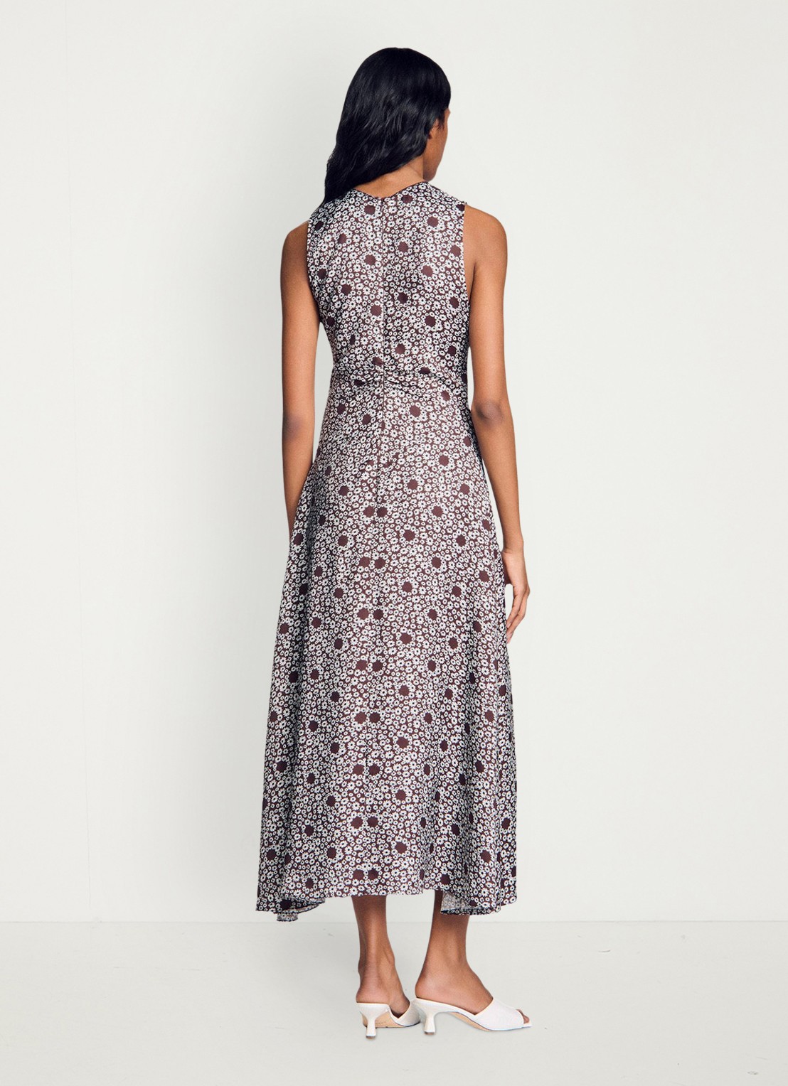 Sandro Midi jurk met ronde hals en bloemenprint - achterkant 6 bruin