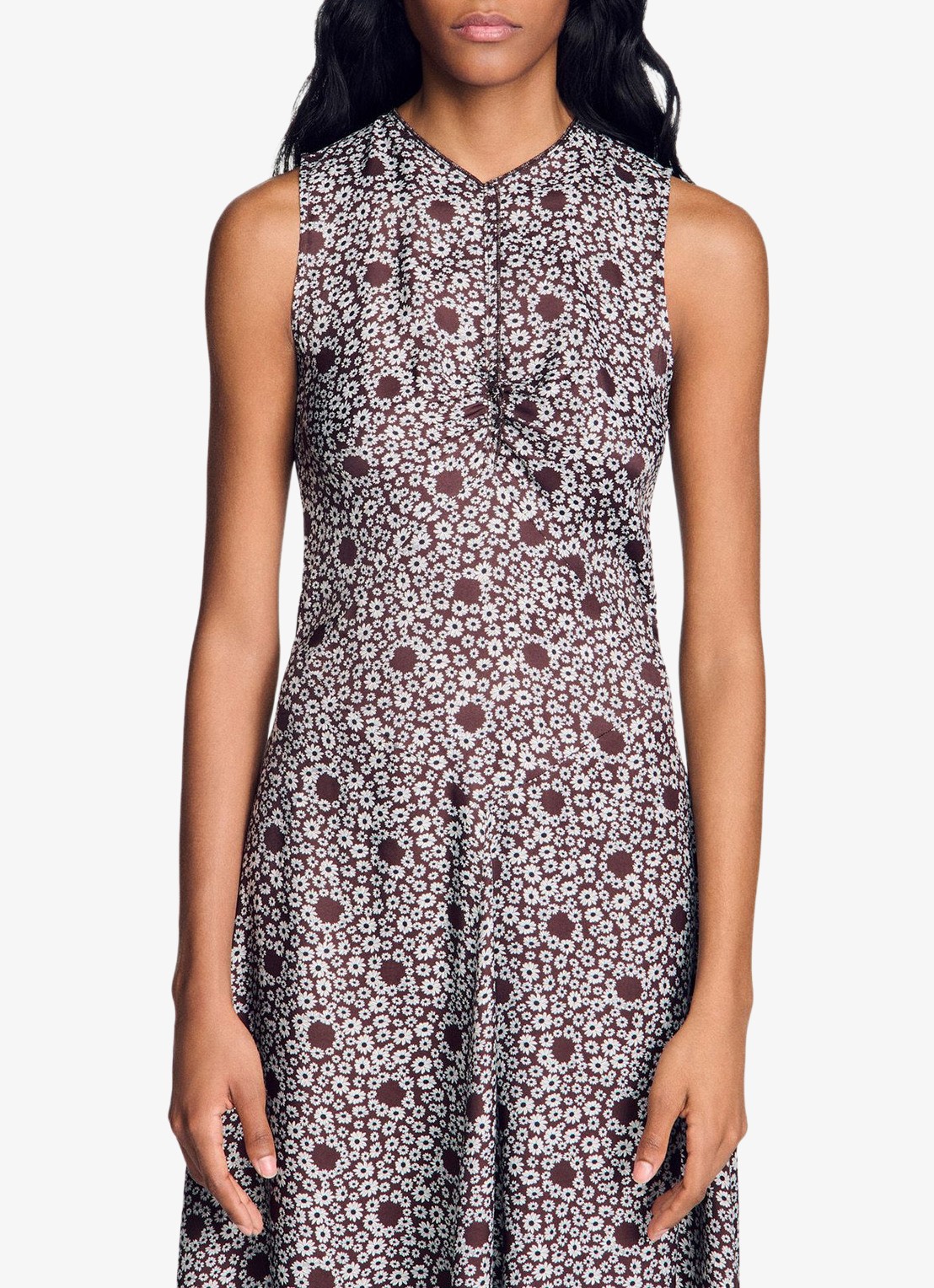 Sandro Midi jurk met ronde hals en bloemenprint - detail 3 bruin
