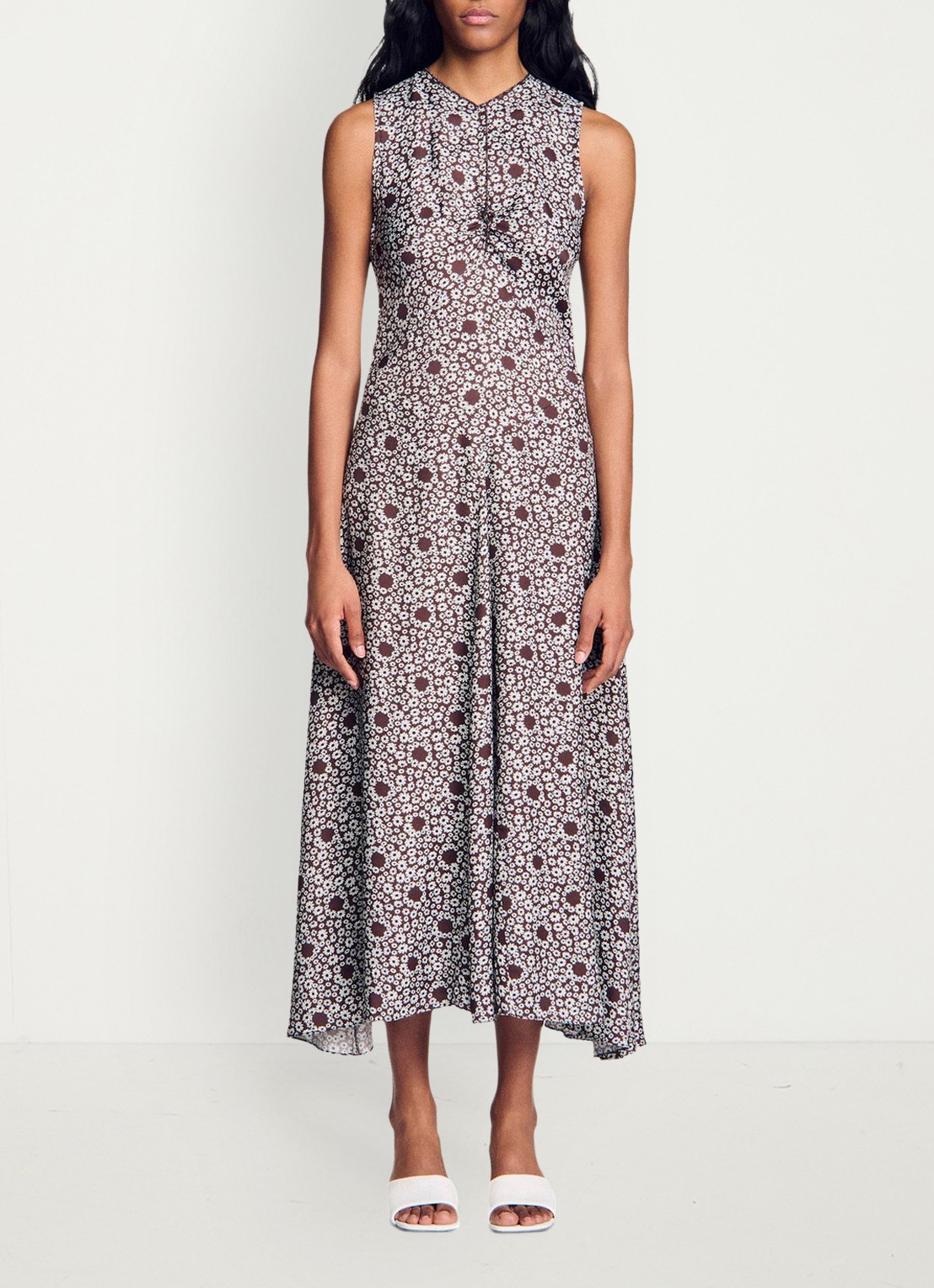 Sandro Midi jurk met ronde hals en bloemenprint - detail 4 bruin