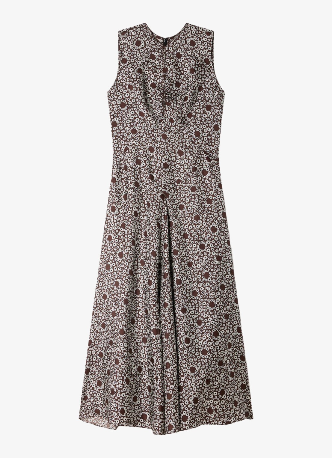 Sandro Midi jurk met ronde hals en bloemenprint - voorkant bruin
