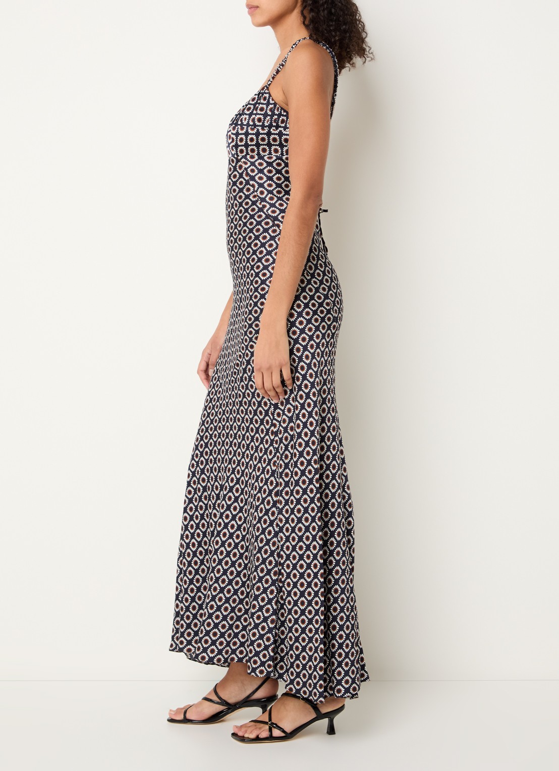 Sandro Midi jurk met spaghettibandjes en bloemenprint - achterkant 2 donkerblauw