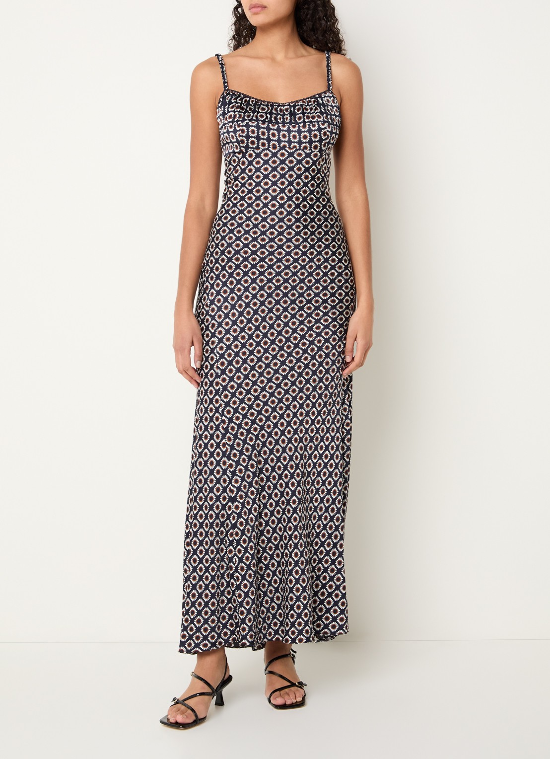 Sandro Midi jurk met spaghettibandjes en bloemenprint - detail donkerblauw