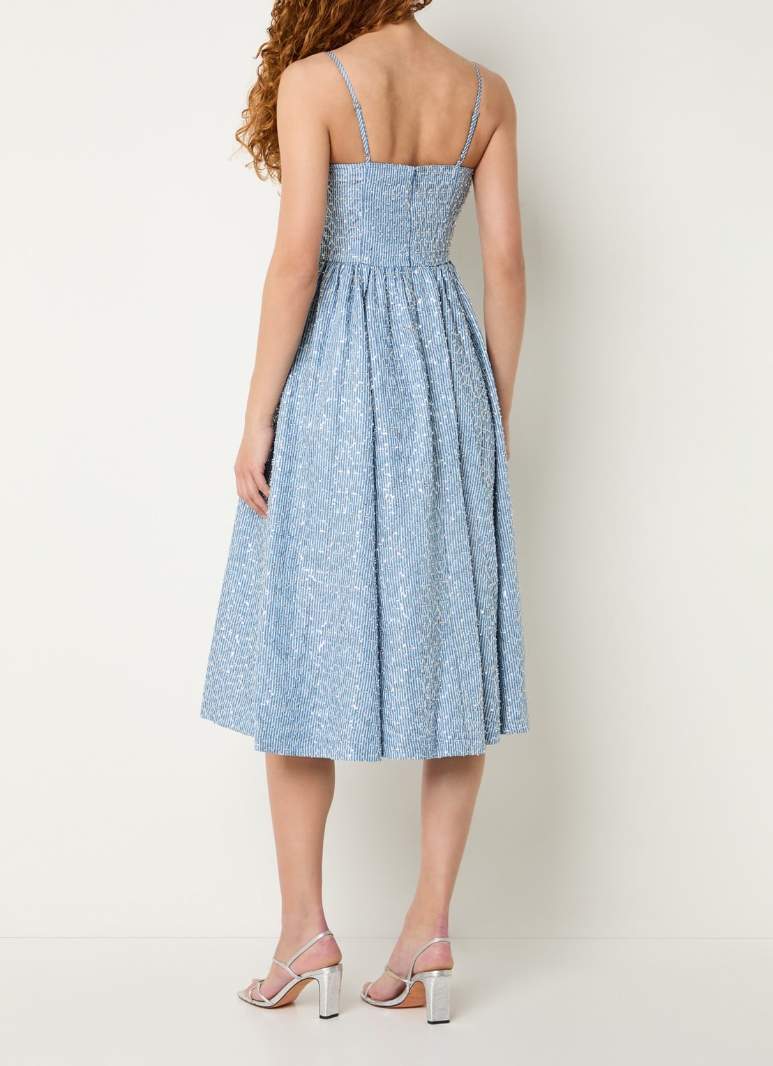 Sandro Midi jurk met streepprint en strass - achterkant blauw