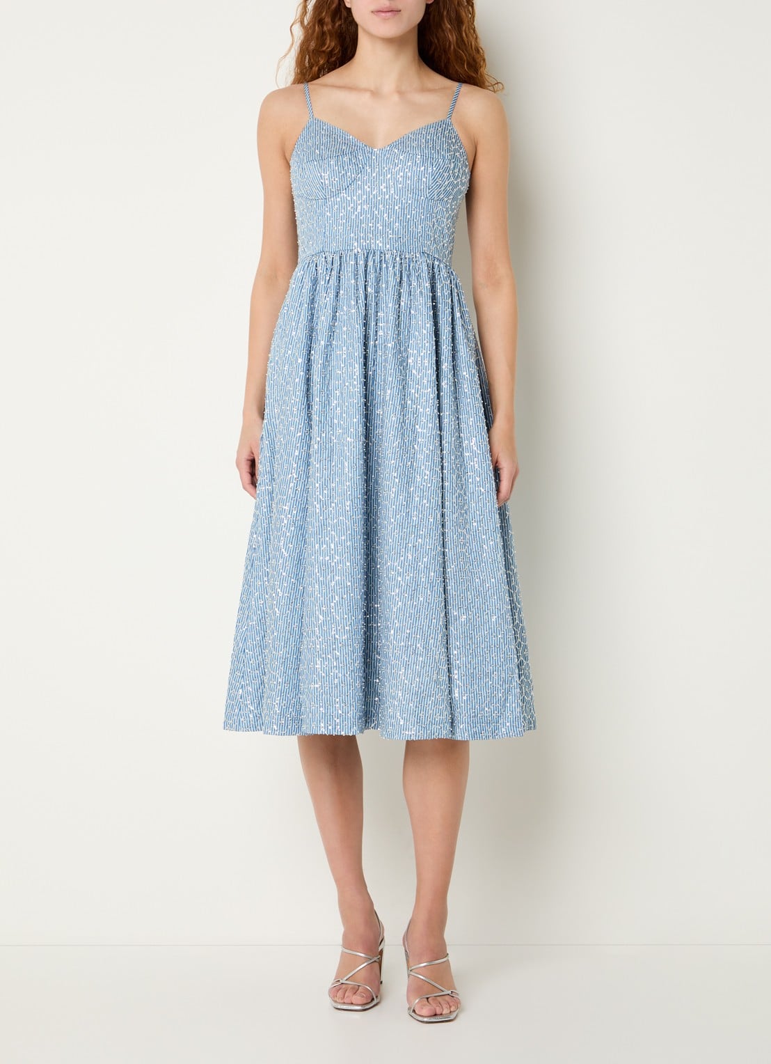 Sandro Midi jurk met streepprint en strass - detail 2 blauw