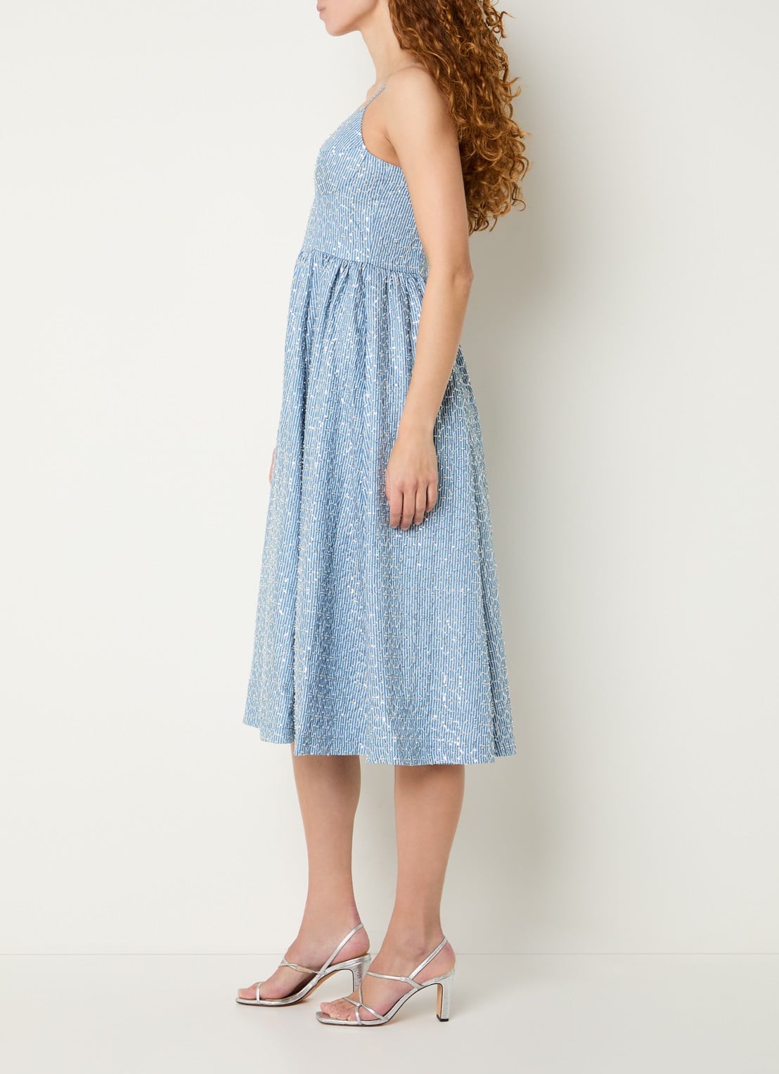 Sandro Midi jurk met streepprint en strass - voorkant 4 blauw