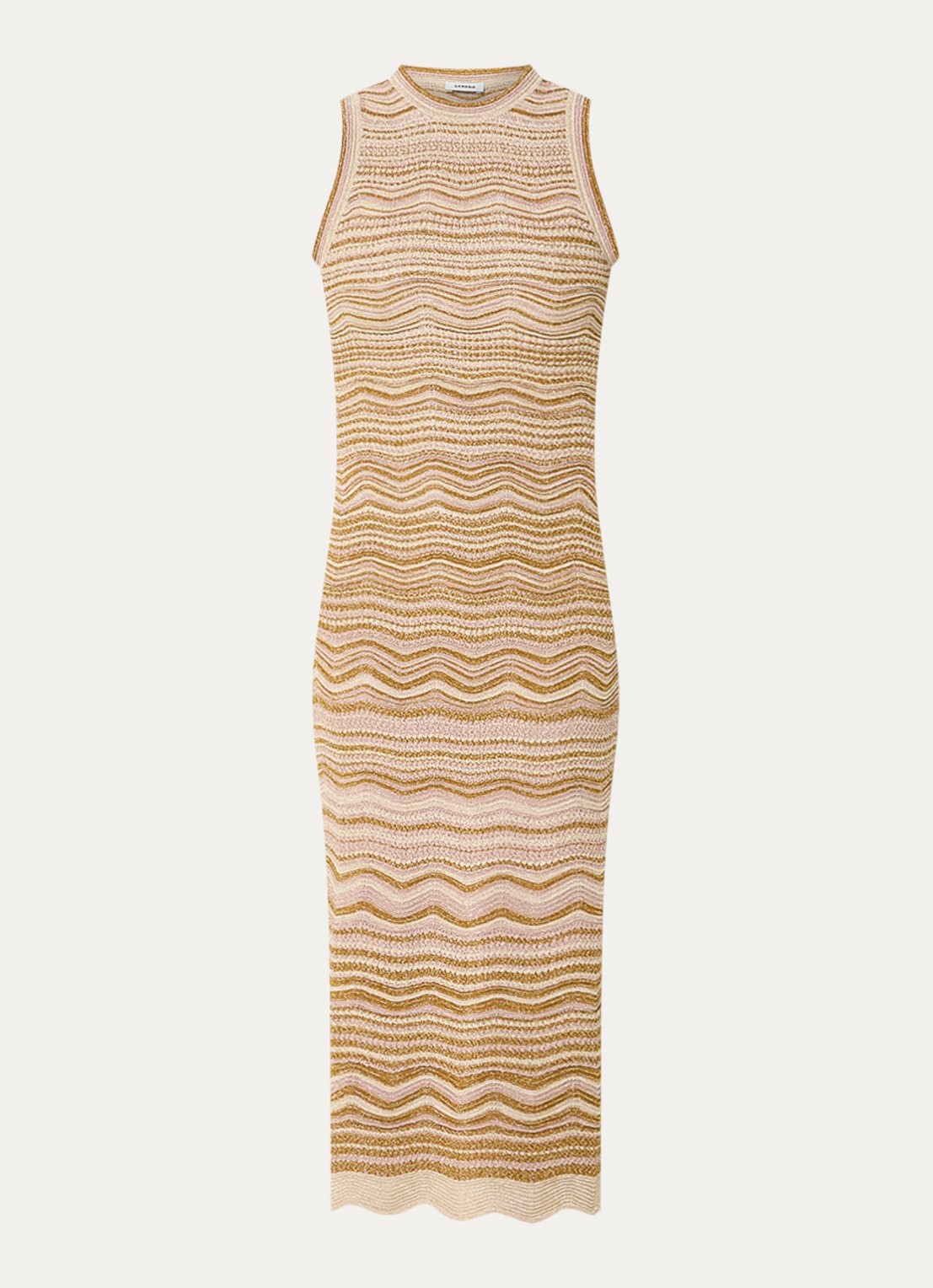 Sandro Midi jurk met structuur - voorkant 2 camel