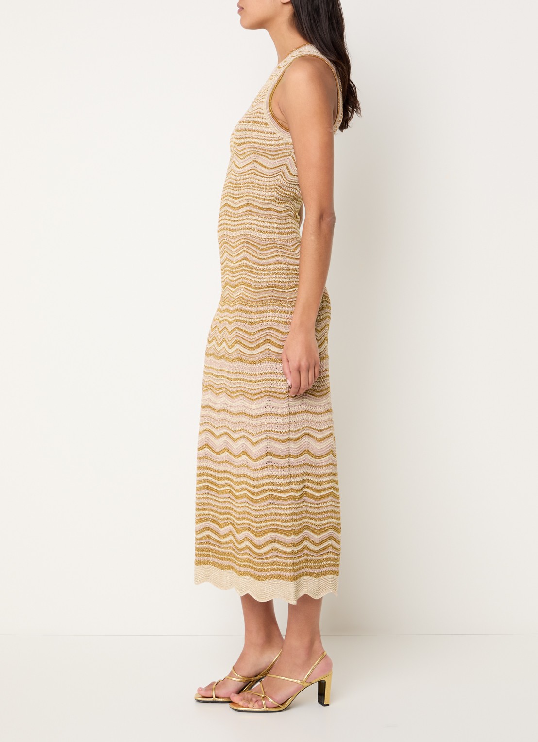 Sandro Midi jurk met structuur - voorkant 3 camel