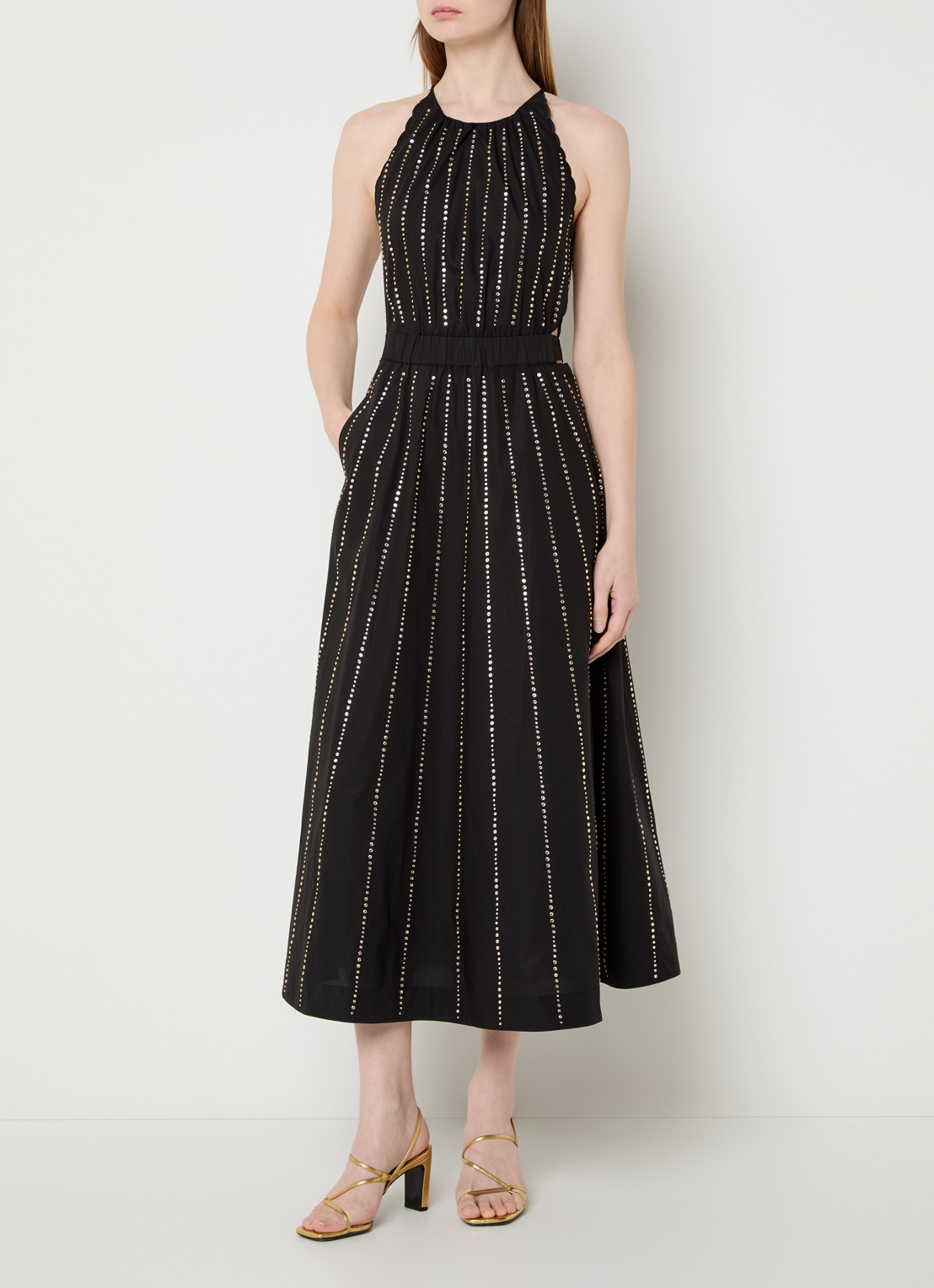 Sandro Midi jurk met studs en cut-out detail - detail 4 zwart