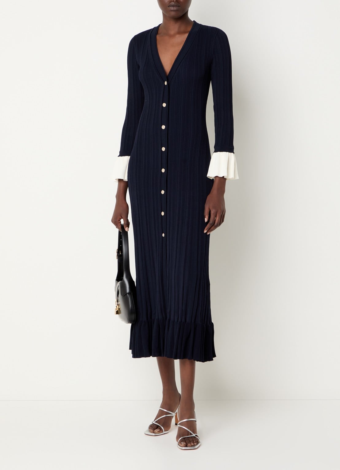 Sandro Midi jurk met V-hals - detail 4 donkerblauw