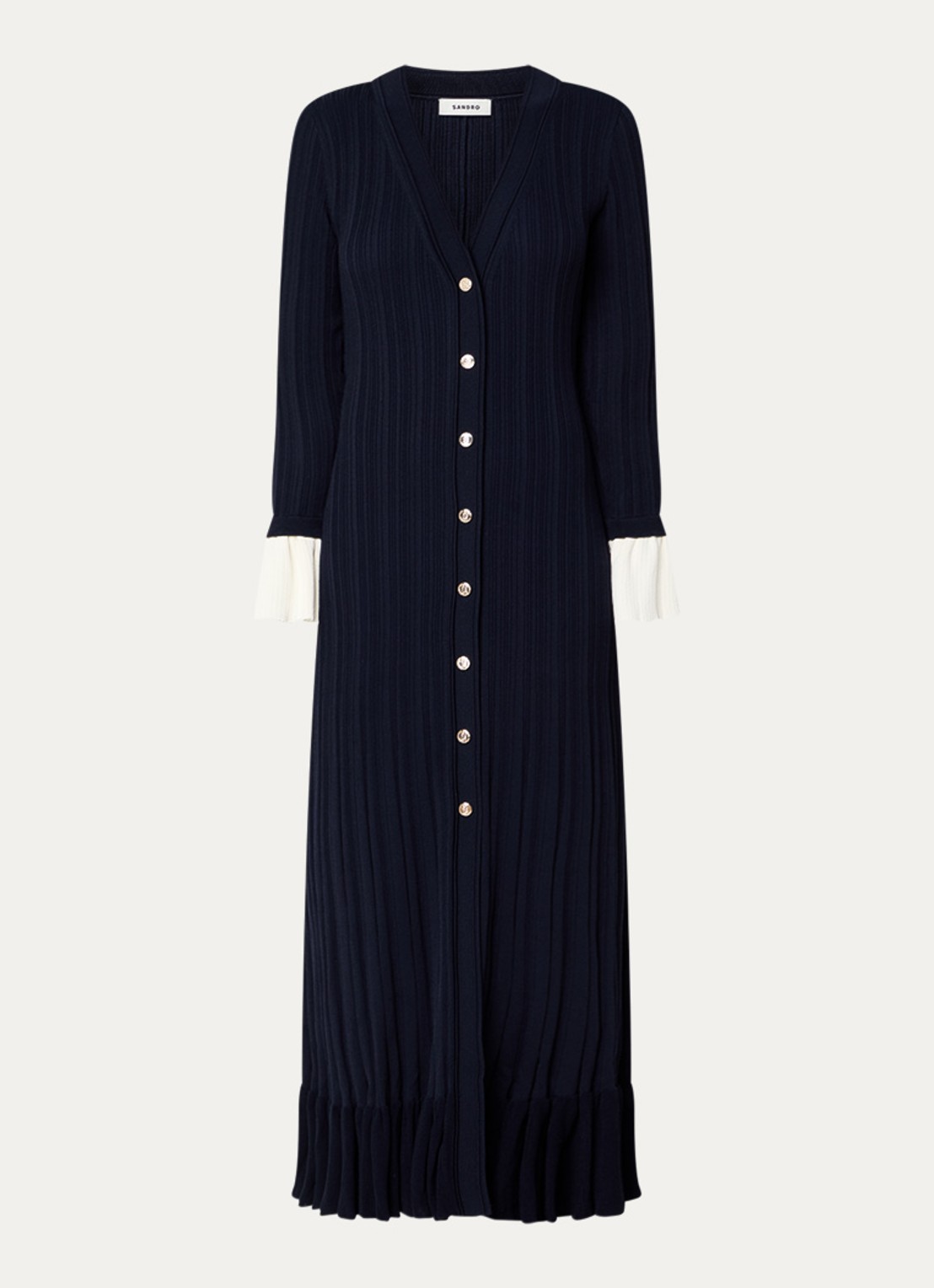 Sandro Midi jurk met V-hals - voorkant donkerblauw