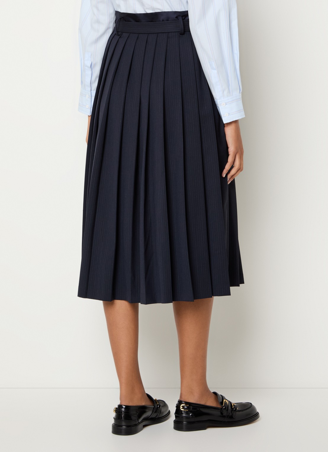 Sandro Midi plooirok in wolblend met streepprint - achterkant 2 donkerblauw