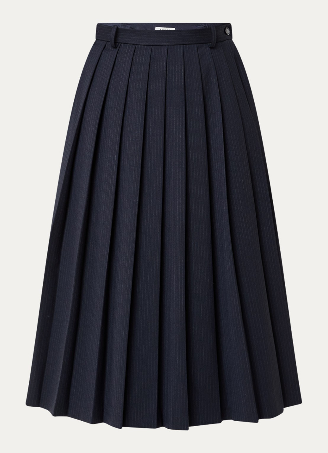 Sandro Midi plooirok in wolblend met streepprint - voorkant 3 donkerblauw