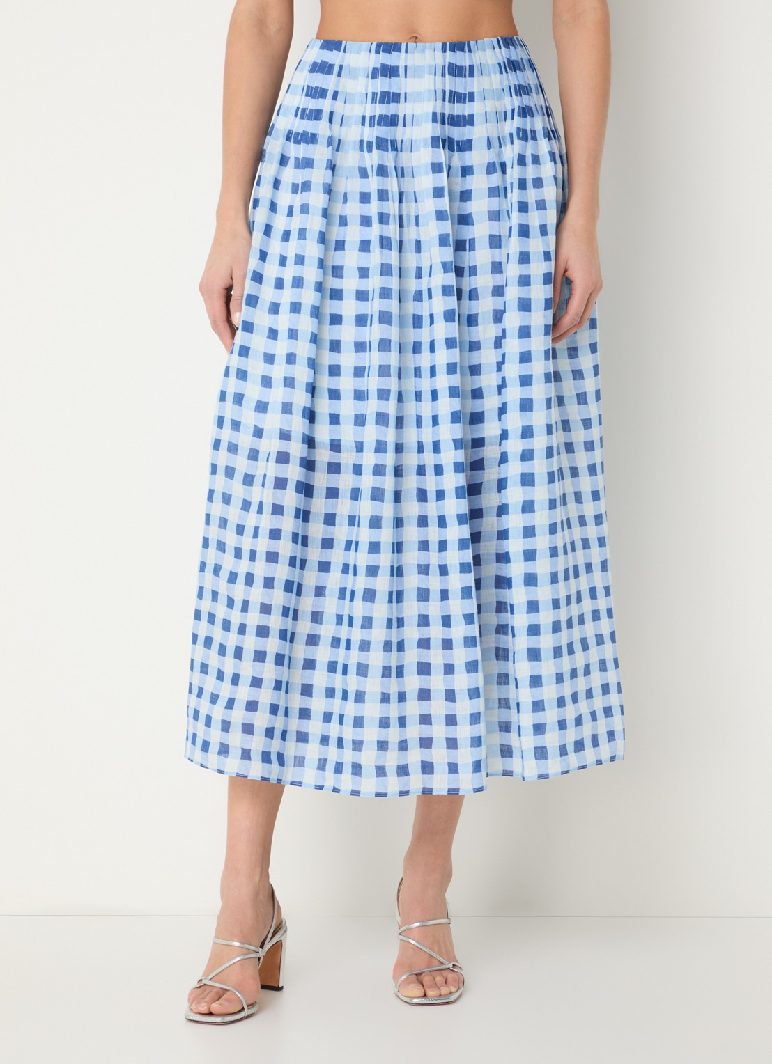 Sandro Midi rok in linnenblend met ruitdessin - detail 4 blauw