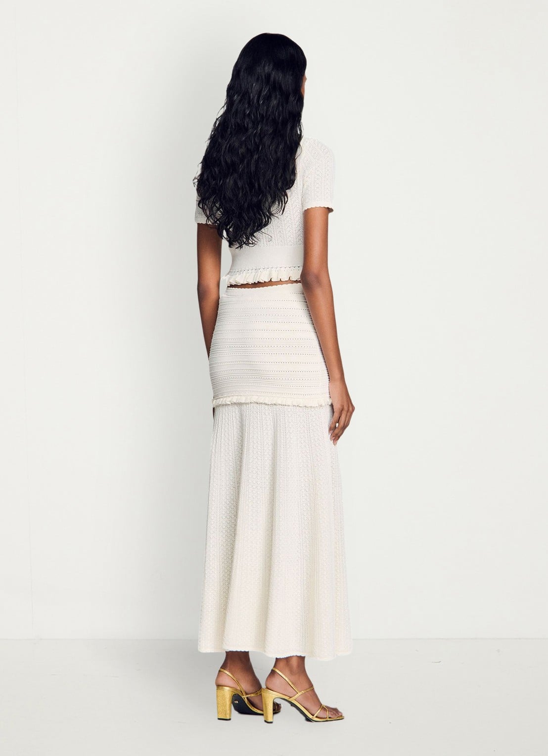 Sandro Midi rok met opengewerkt dessin - achterkant 3 beige