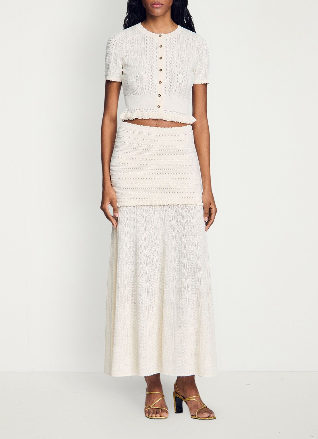 Sandro Midi rok met opengewerkt dessin - detail 5 beige
