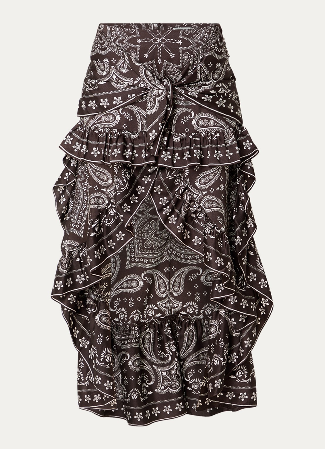 Sandro Midi rok met paisley dessin en asymmetrische zoom - voorkant bruin