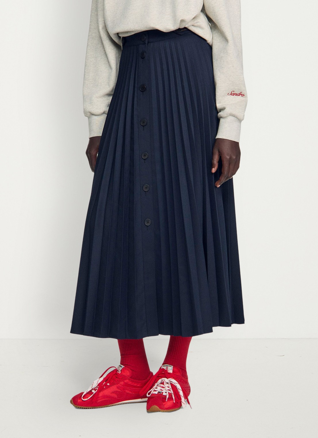 Sandro Midi rok met plissé - detail 2 blauw
