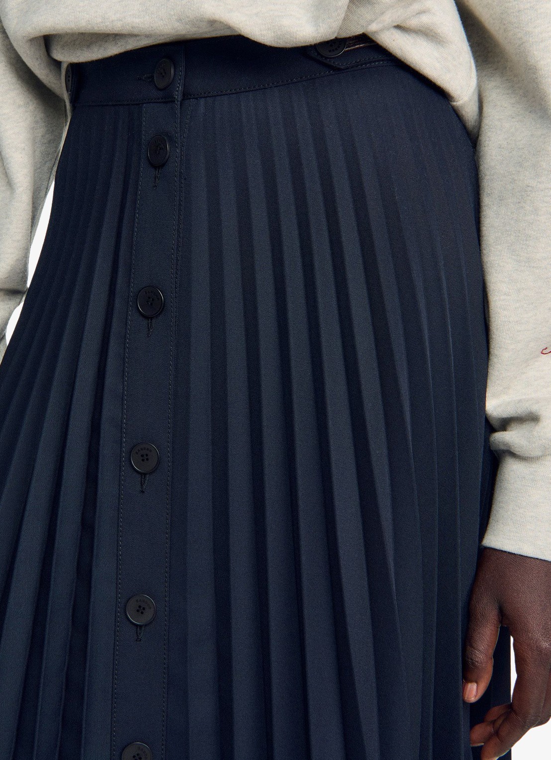 Sandro Midi rok met plissé - detail 4 blauw