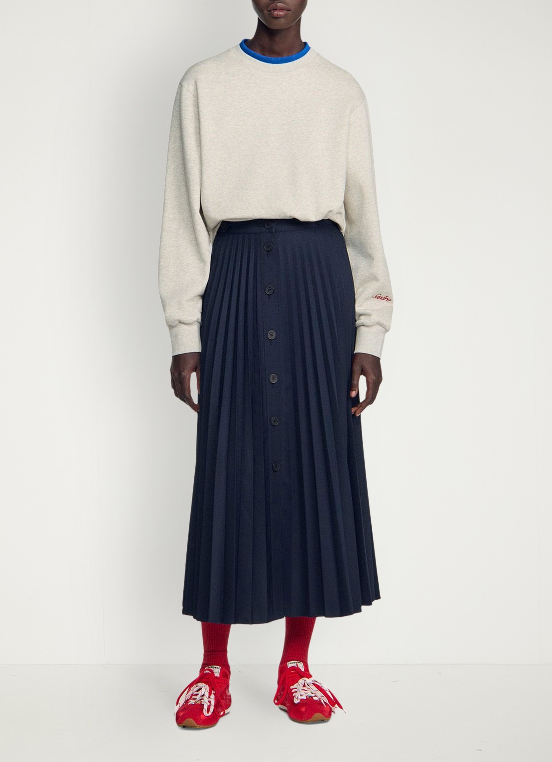 Sandro Midi rok met plissé - voorkant 6 blauw