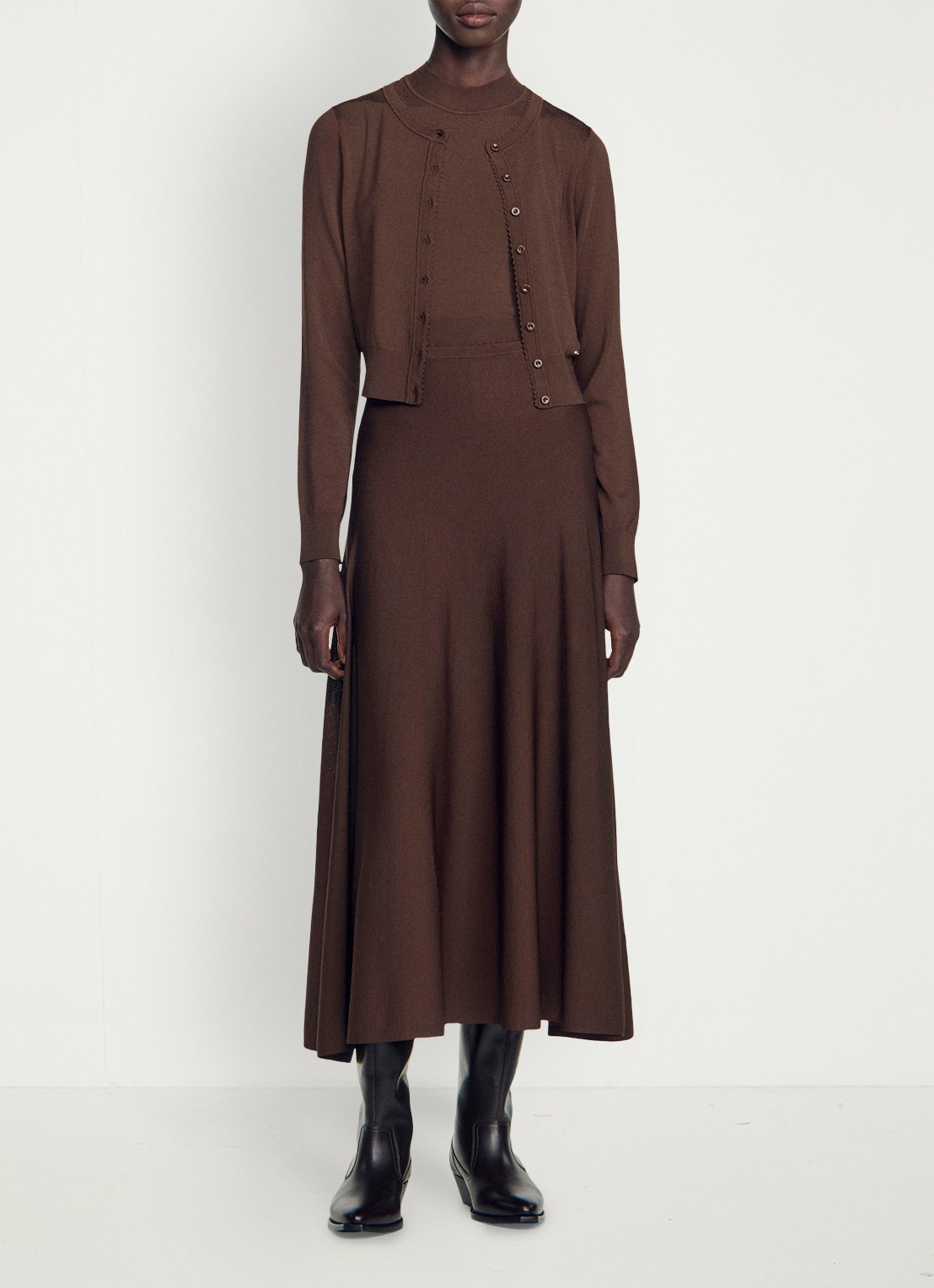 Sandro Midi rok met plooien - detail bruin
