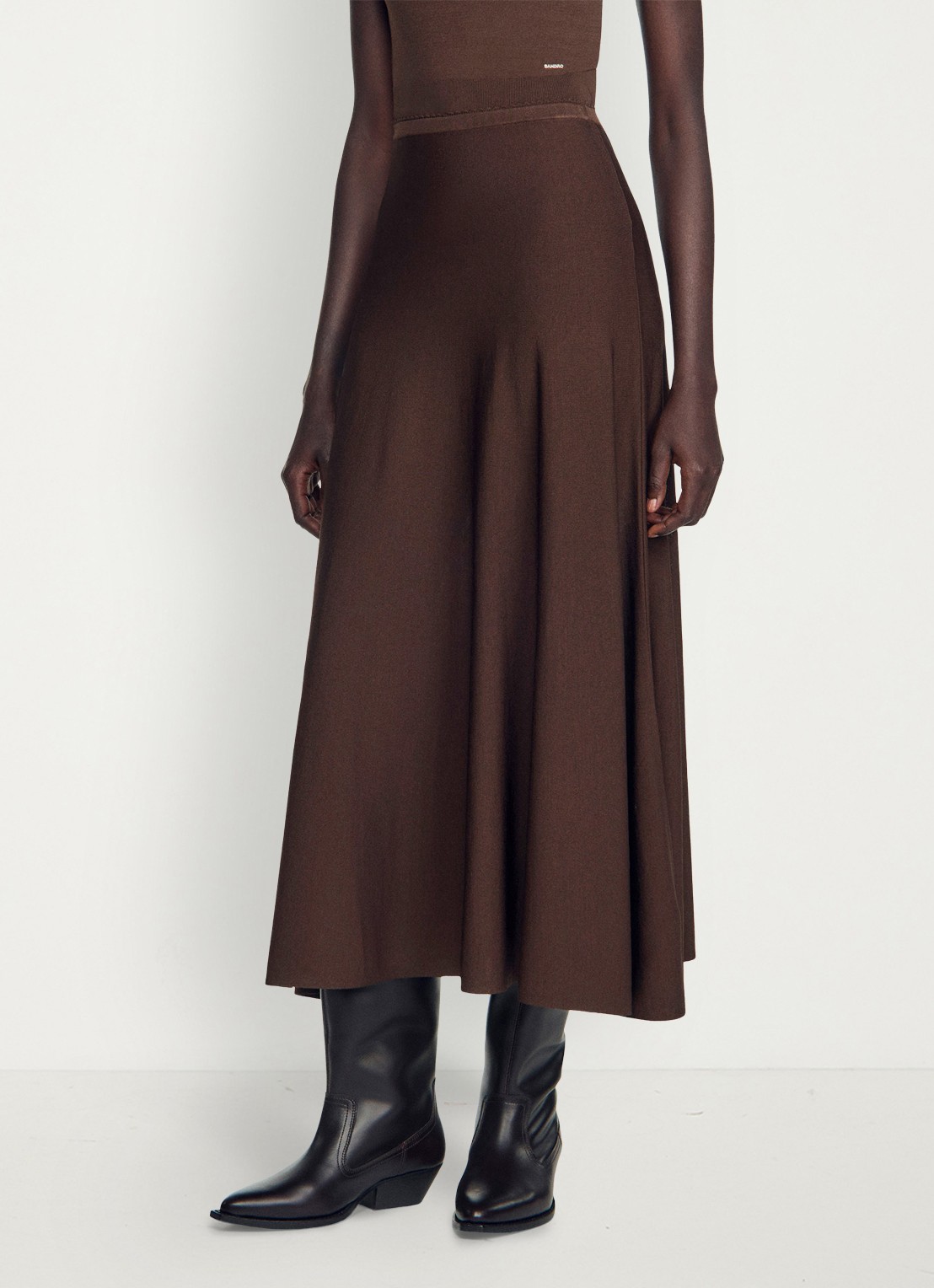 Sandro Midi rok met plooien - detail 3 bruin