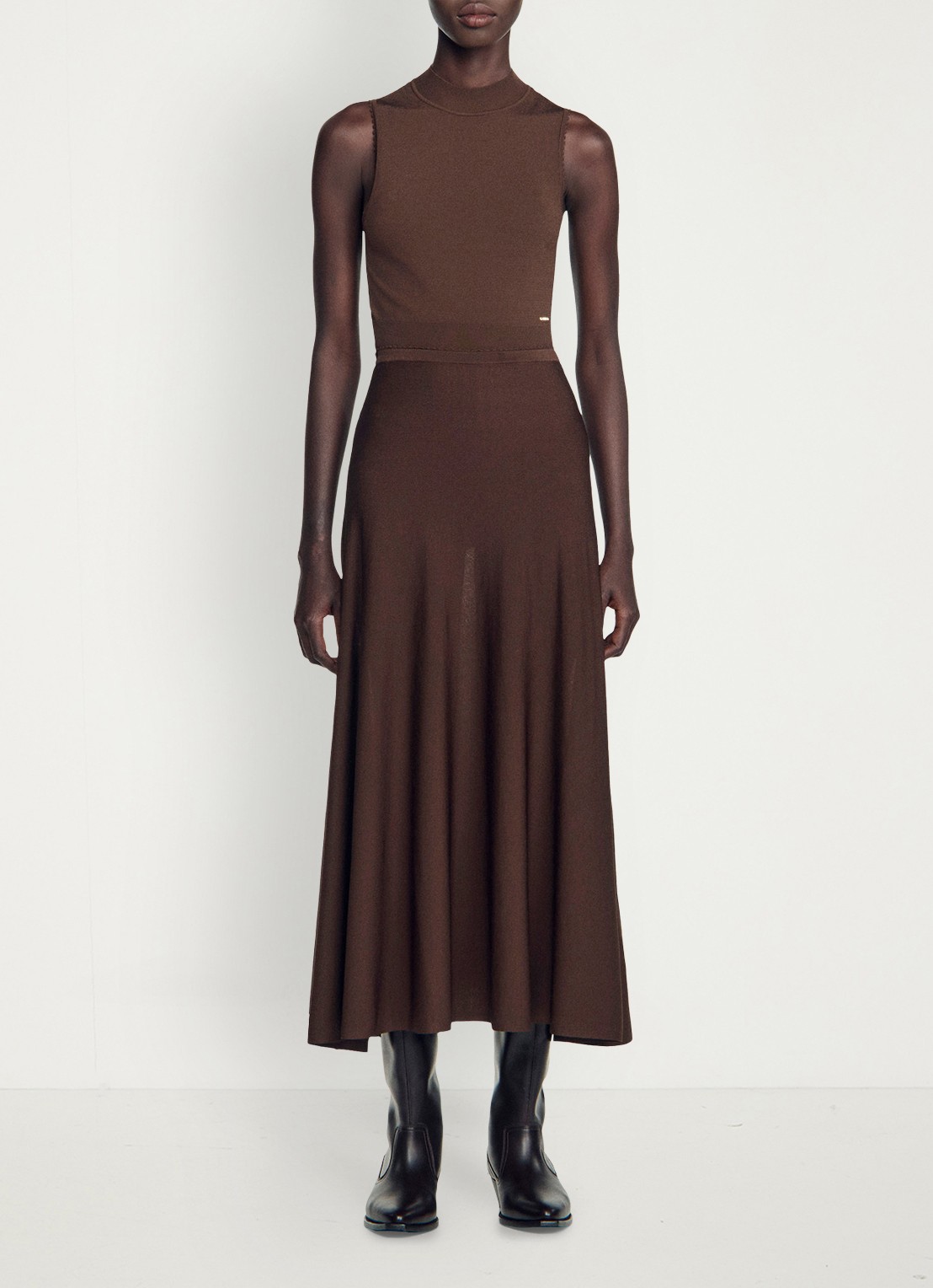 Sandro Midi rok met plooien - voorkant 6 bruin