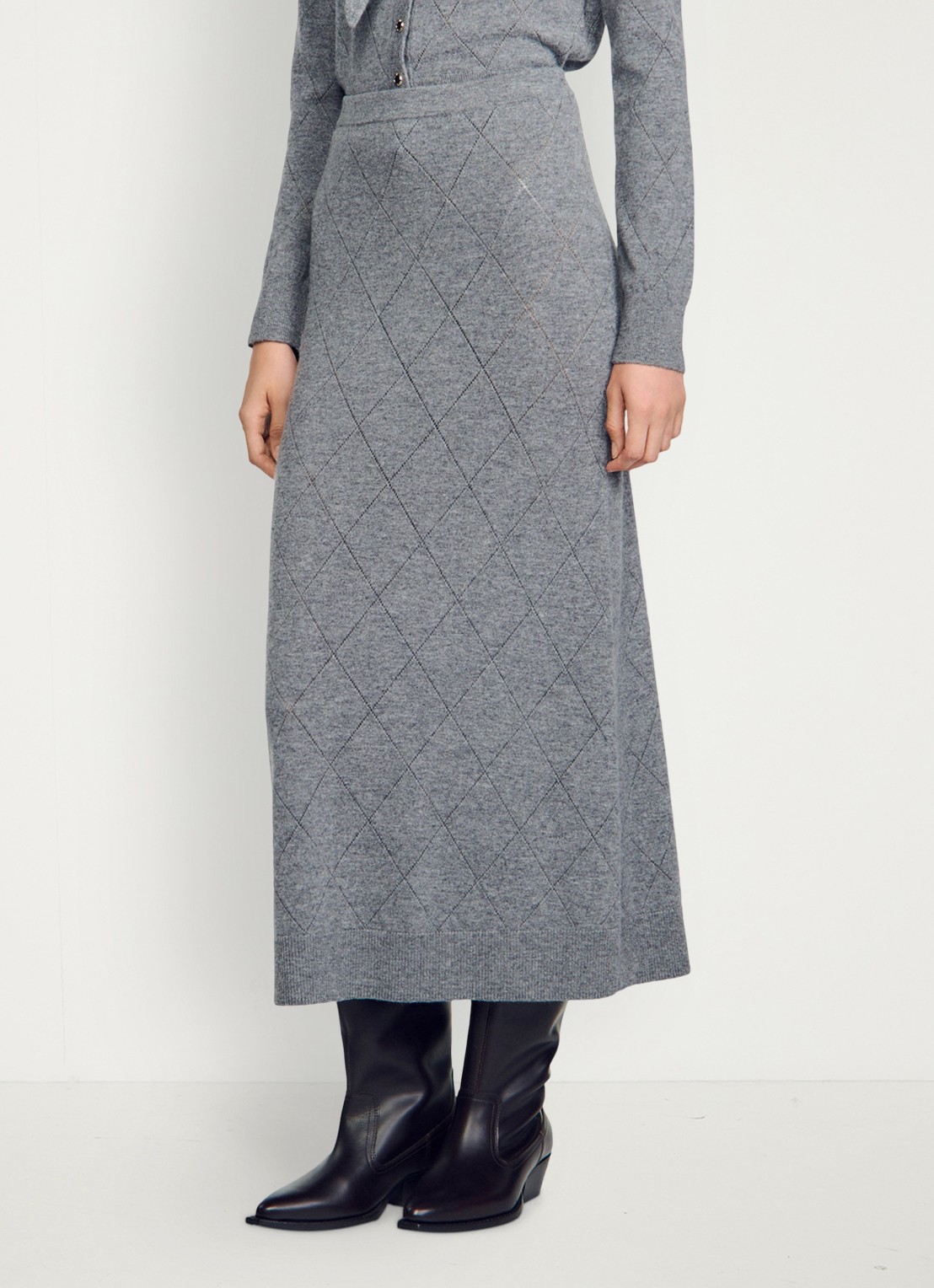 Sandro Midi rok met ruit dessin - detail grijs