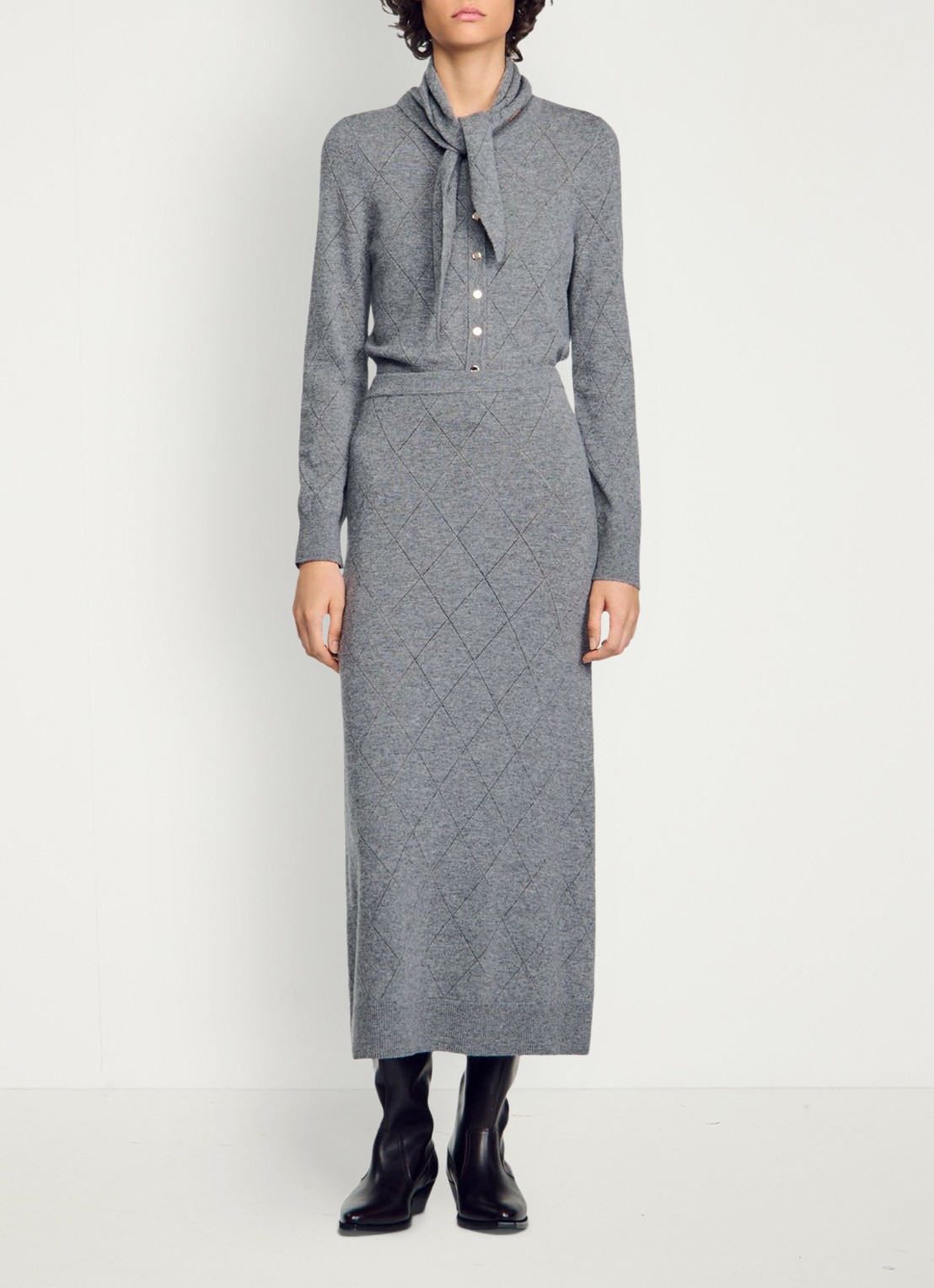 Sandro Midi rok met ruit dessin - detail 2 grijs