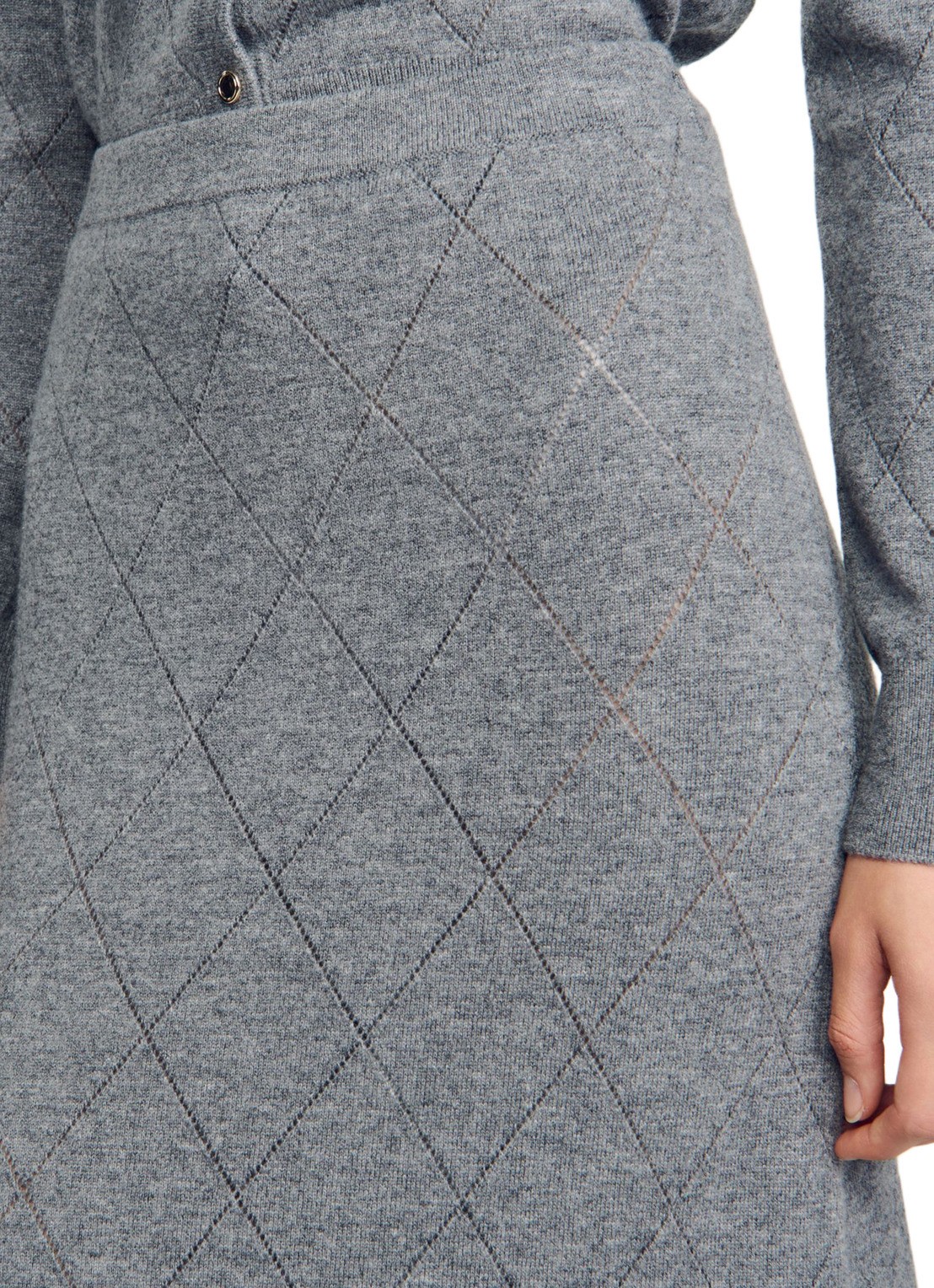 Sandro Midi rok met ruit dessin - detail 3 grijs