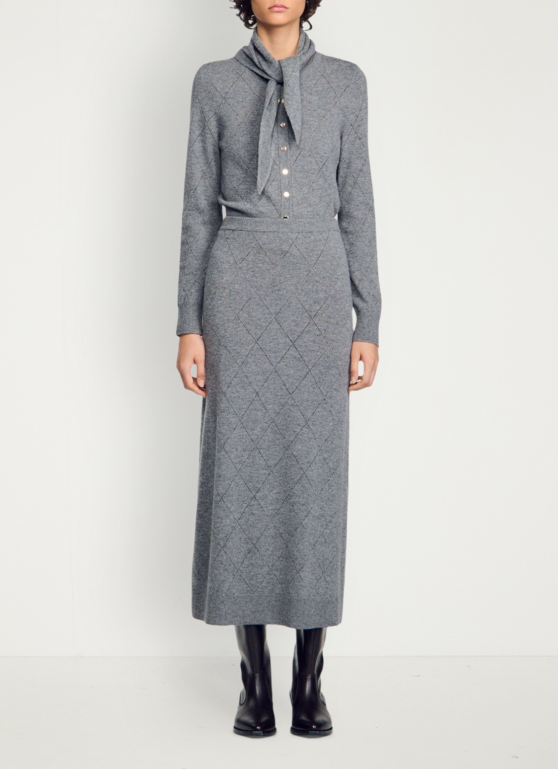 Sandro Midi rok met ruit dessin - voorkant 6 grijs
