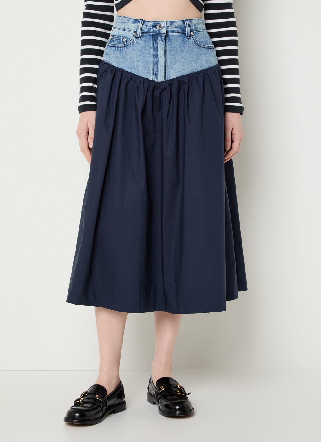 Sandro Midi spijkerrok met steekzakken - detail donkerblauw