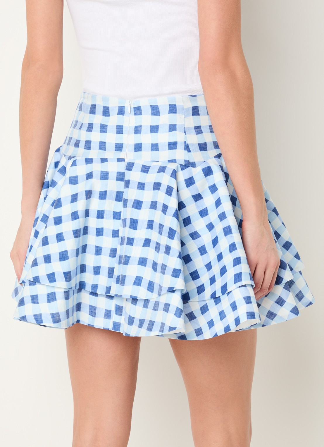 Sandro Mini A-lijn rok met ruitdessin in linnenblend - achterkant 3 blauw