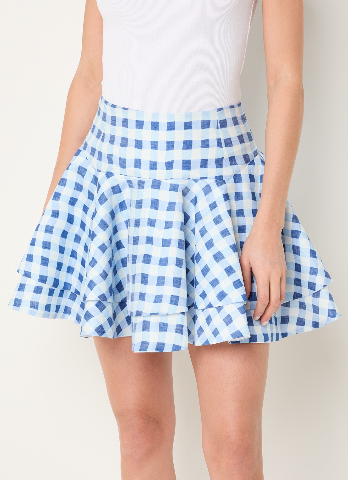 Sandro Mini A-lijn rok met ruitdessin in linnenblend - detail 4 blauw