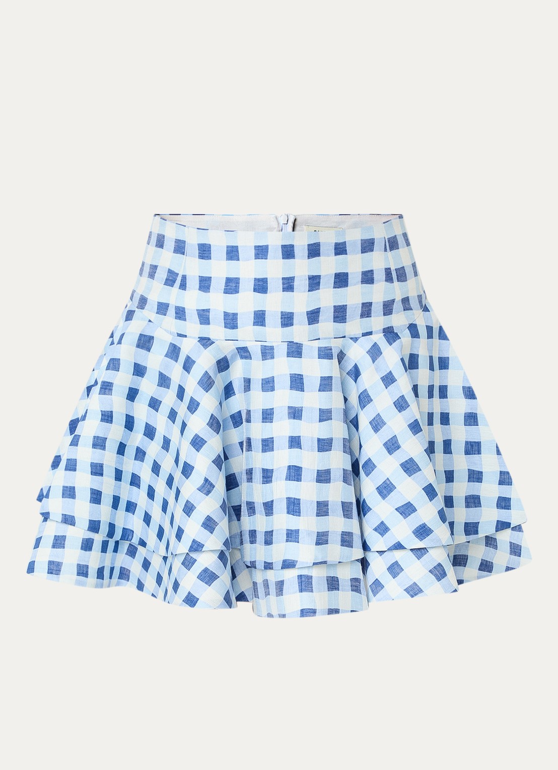 Sandro Mini A-lijn rok met ruitdessin in linnenblend - voorkant blauw