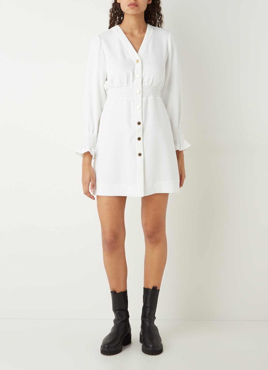 Sandro Mini blousejurk met smockwerk  - voorkant 2 wit