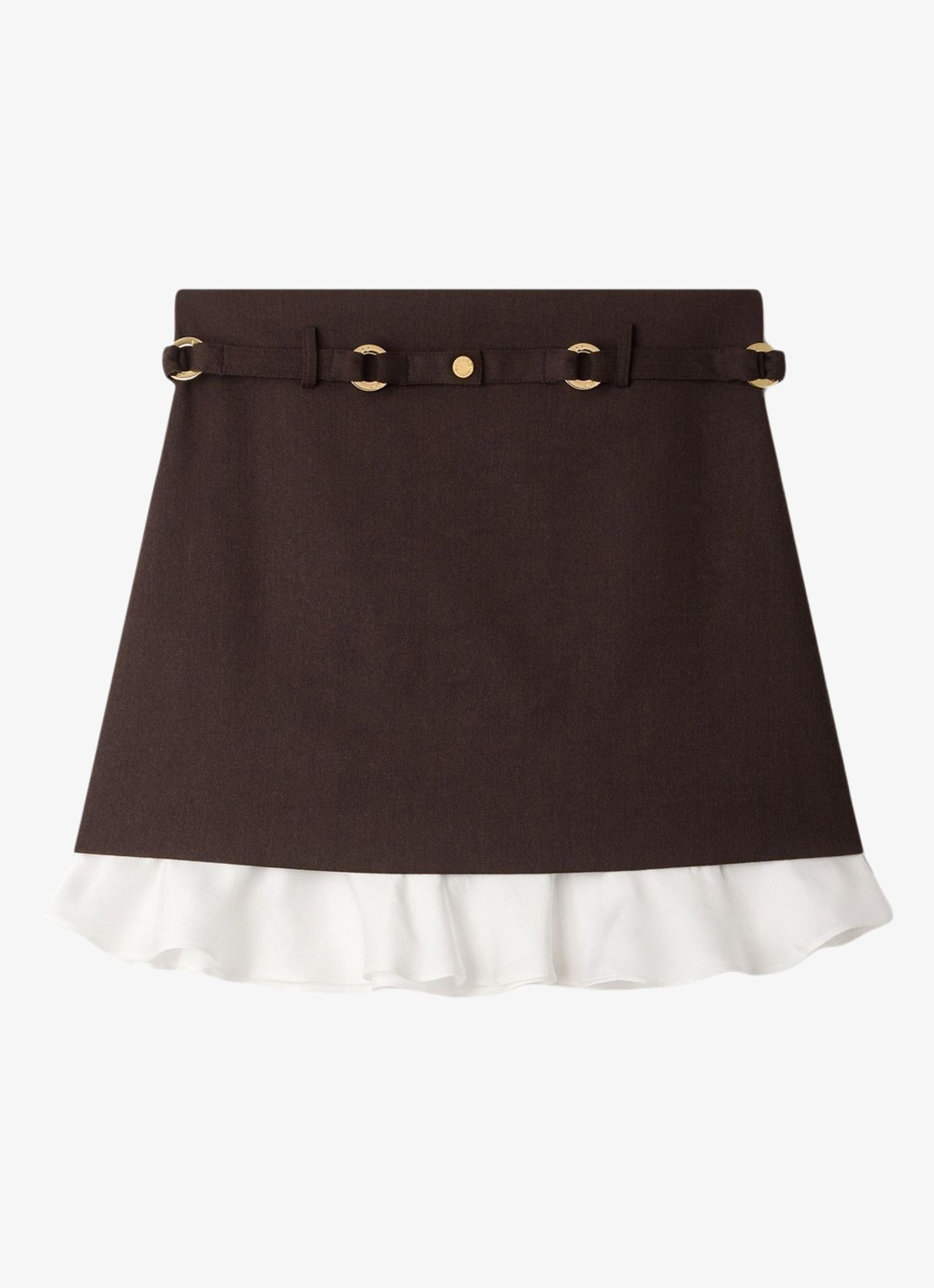 Sandro Mini broekrok in wolblend met ruches - voorkant 6 bruin