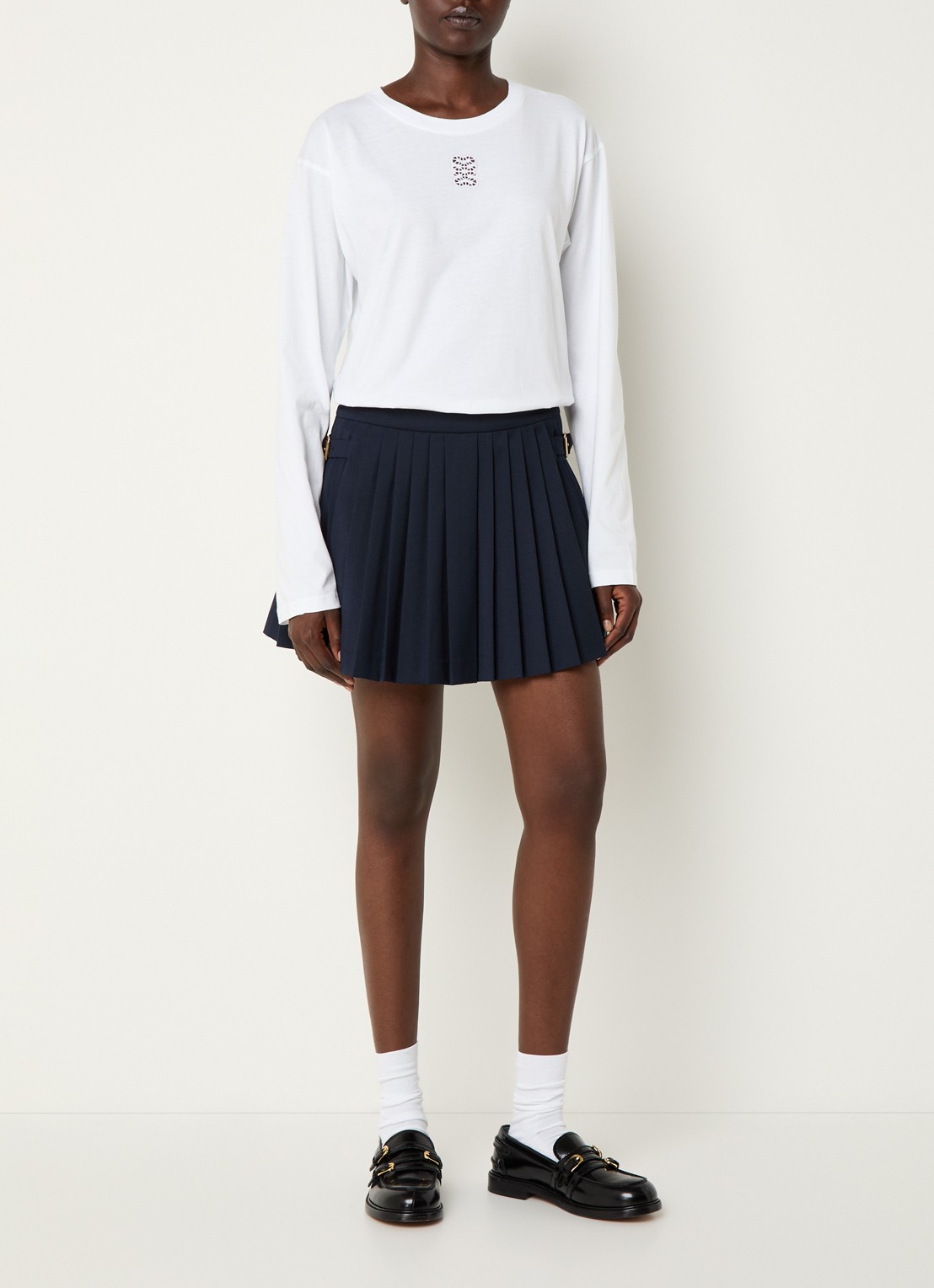 Sandro Mini broekrok met plissé - voorkant 3 donkerblauw