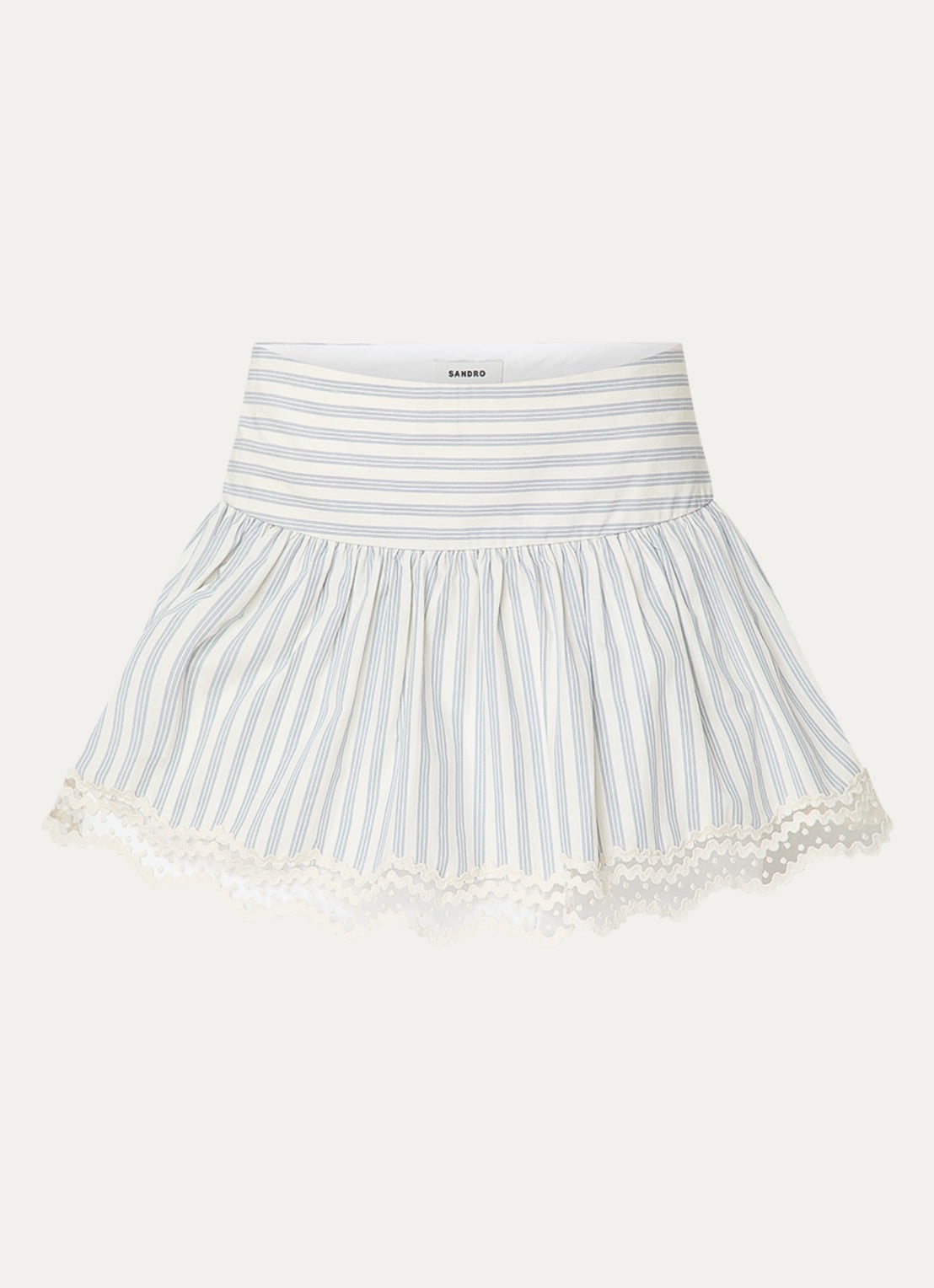 Sandro Mini broekrok met streepprint en details van kant  - voorkant 2 blauw